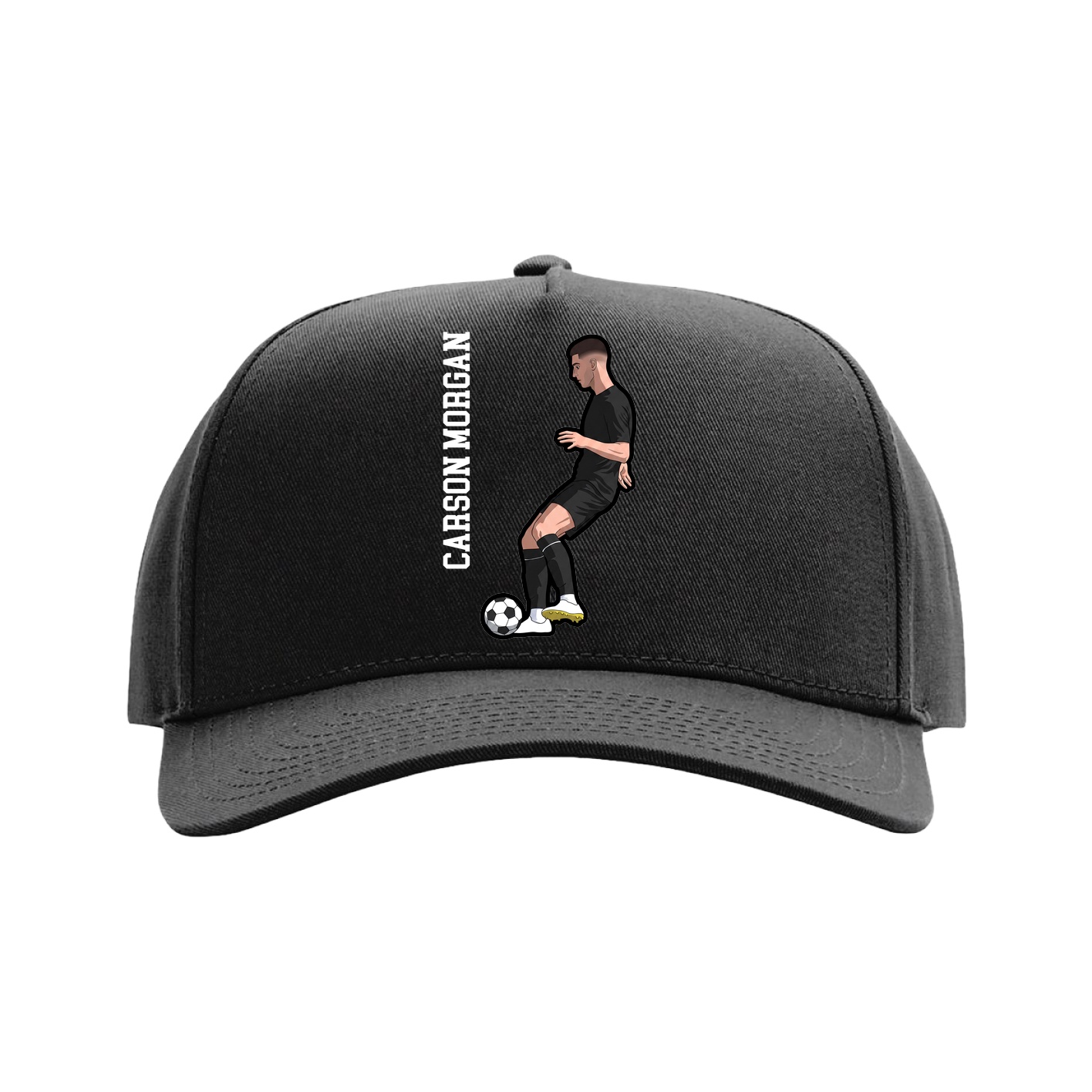 Full Fabric Five-Panel Champ Cap — Name Vertical in Black