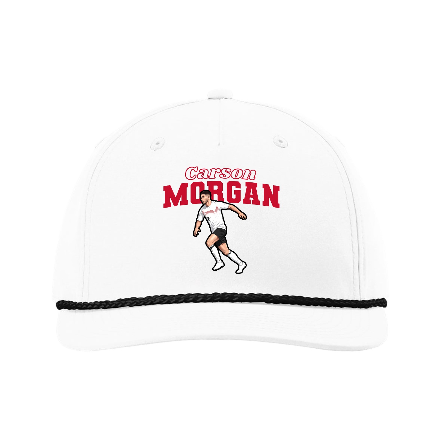 Five-Panel Classic Rope Cap — Name Arch in White