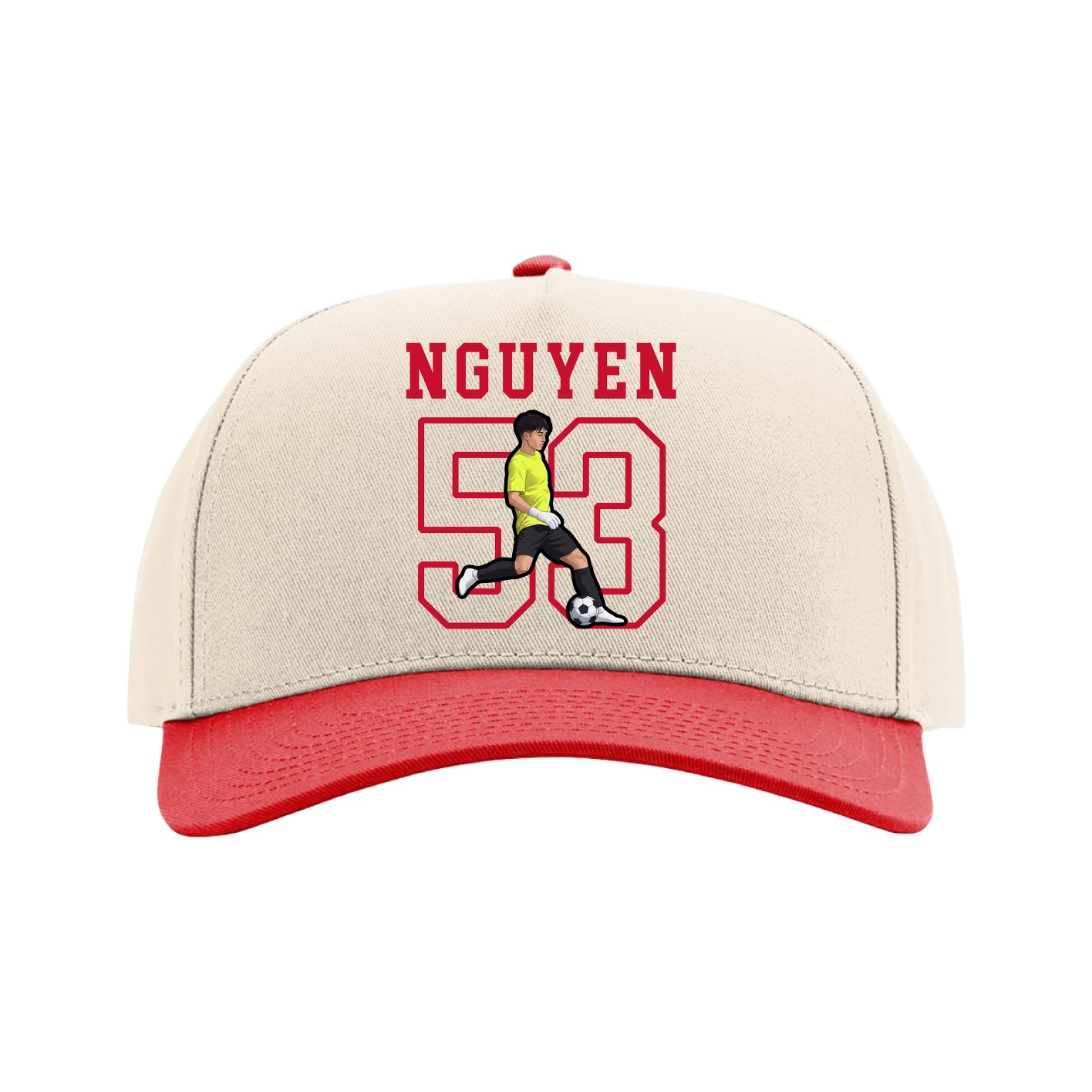 Full Fabric Five-Panel Champ Cap — Shirsey in Cream/Red