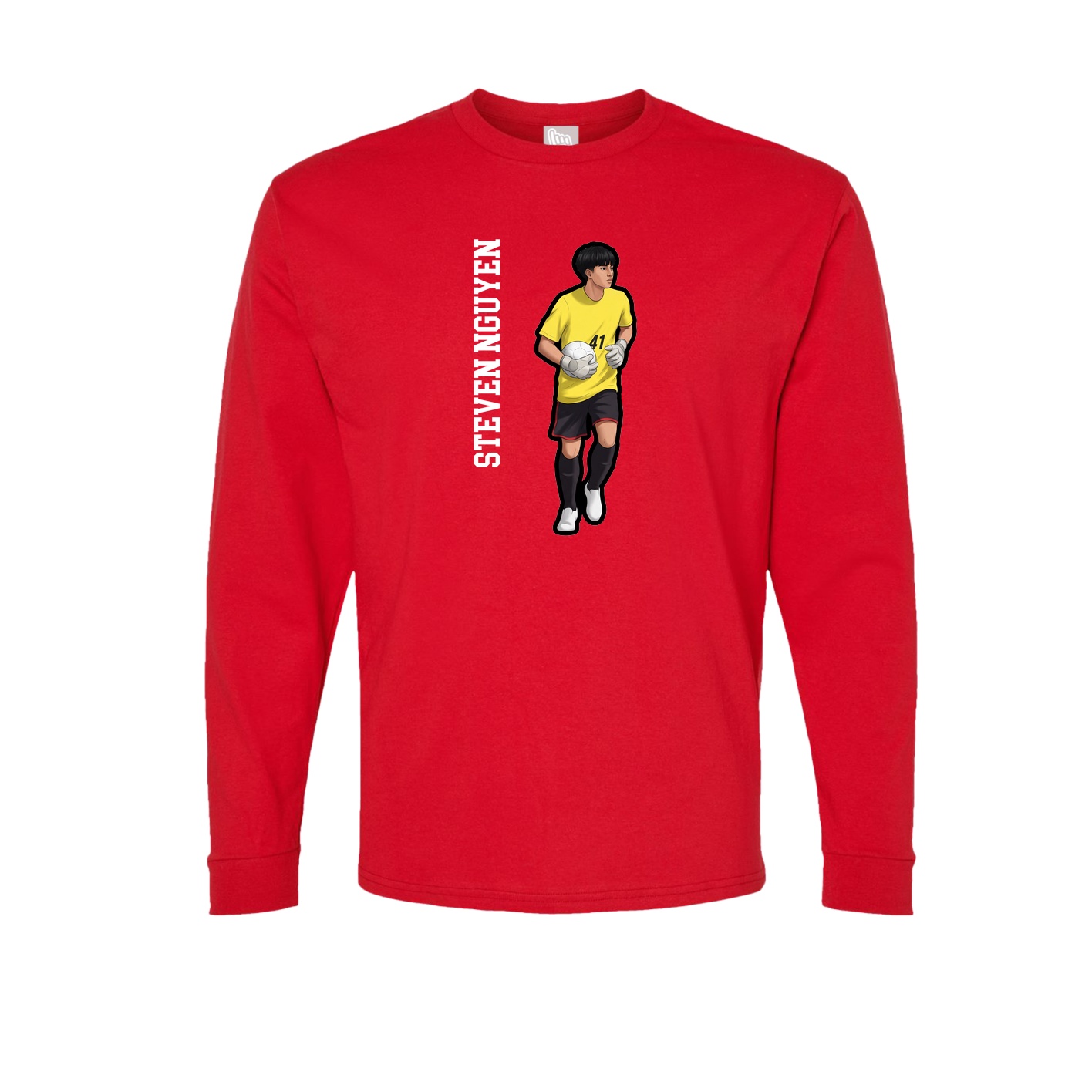 Long Sleeve Tee — Name Vertical in Red