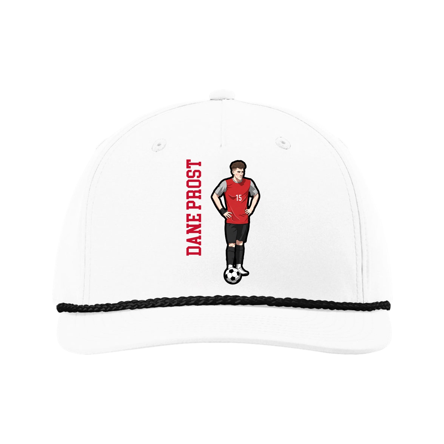 Five-Panel Classic Rope Cap — Name Vertical in White