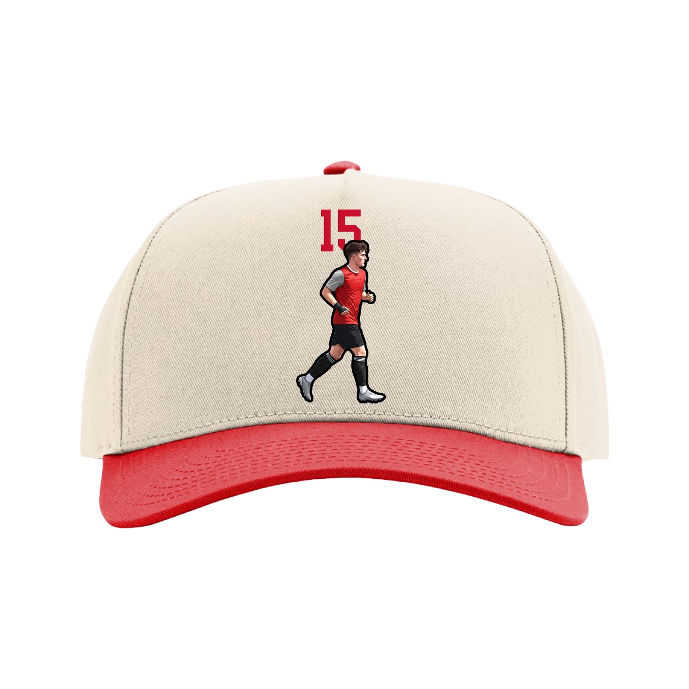 Full Fabric Five-Panel Champ Cap — Number Top in Cream/Red