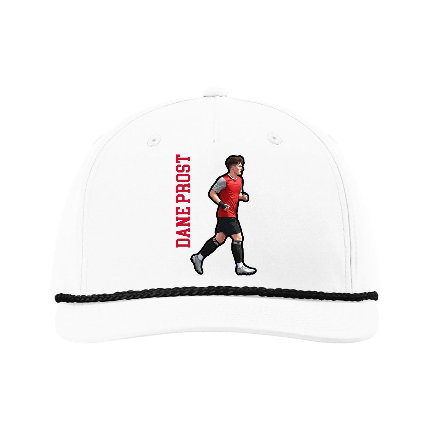 Five-Panel Classic Rope Cap — Name Vertical in White