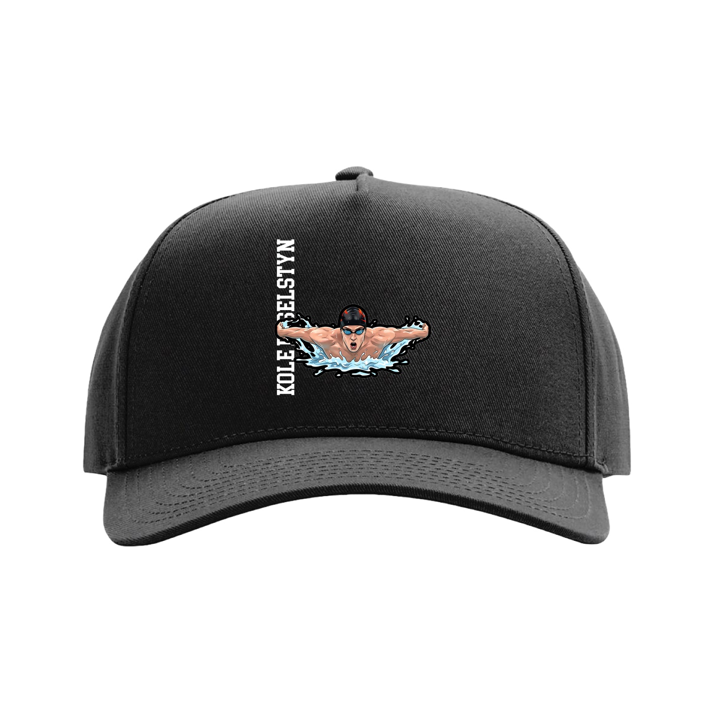 Full Fabric Five-Panel Champ Cap — Name Vertical in Black