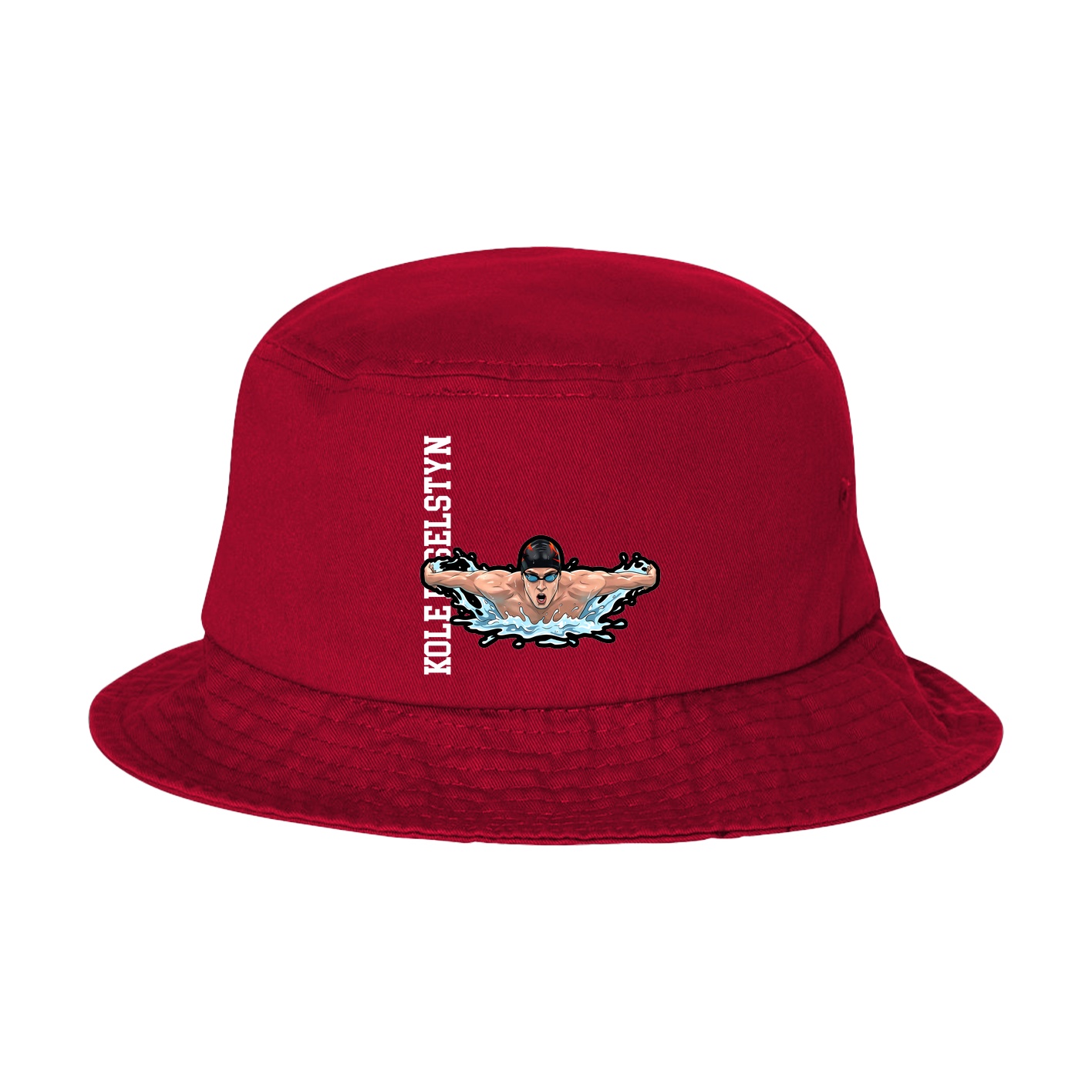 Bucket Cap — Name Vertical in Red