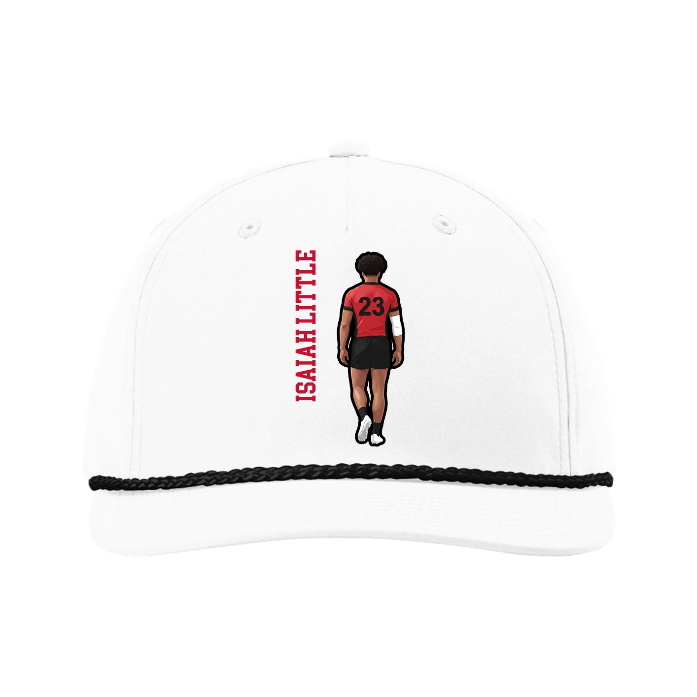 Five-Panel Classic Rope Cap — Name Vertical in White