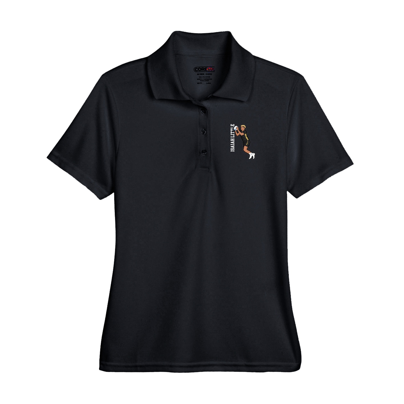 Performance Polo — Name Vertical in Black