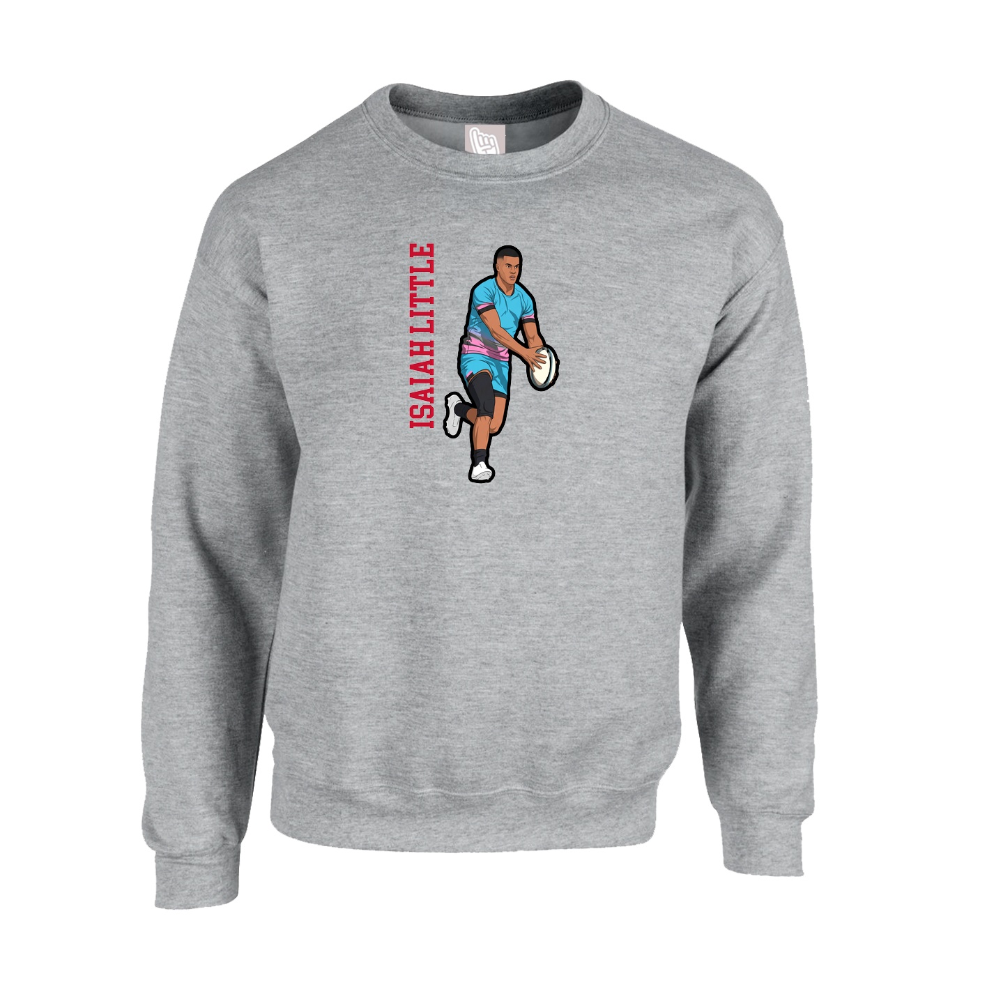 Fleece Crew — Name Vertical in Grey