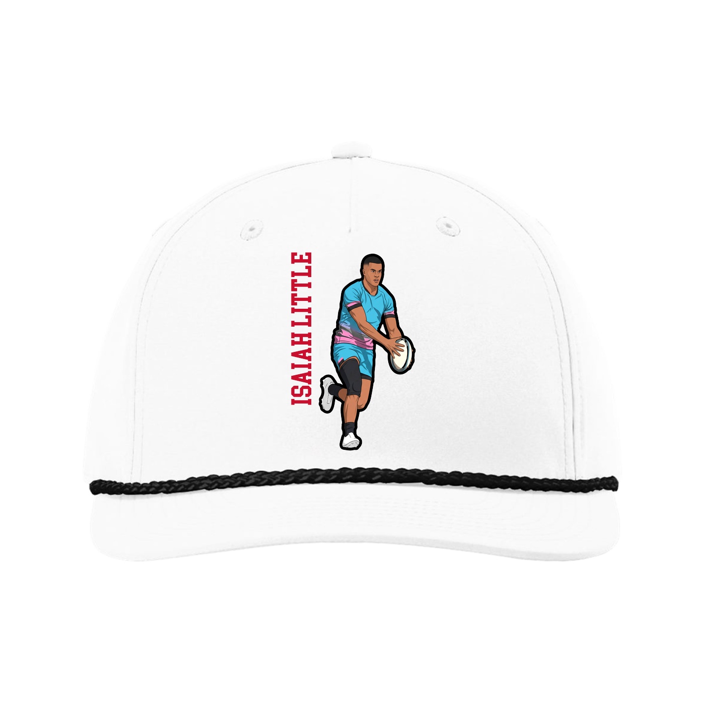 Five-Panel Classic Rope Cap — Name Vertical in White