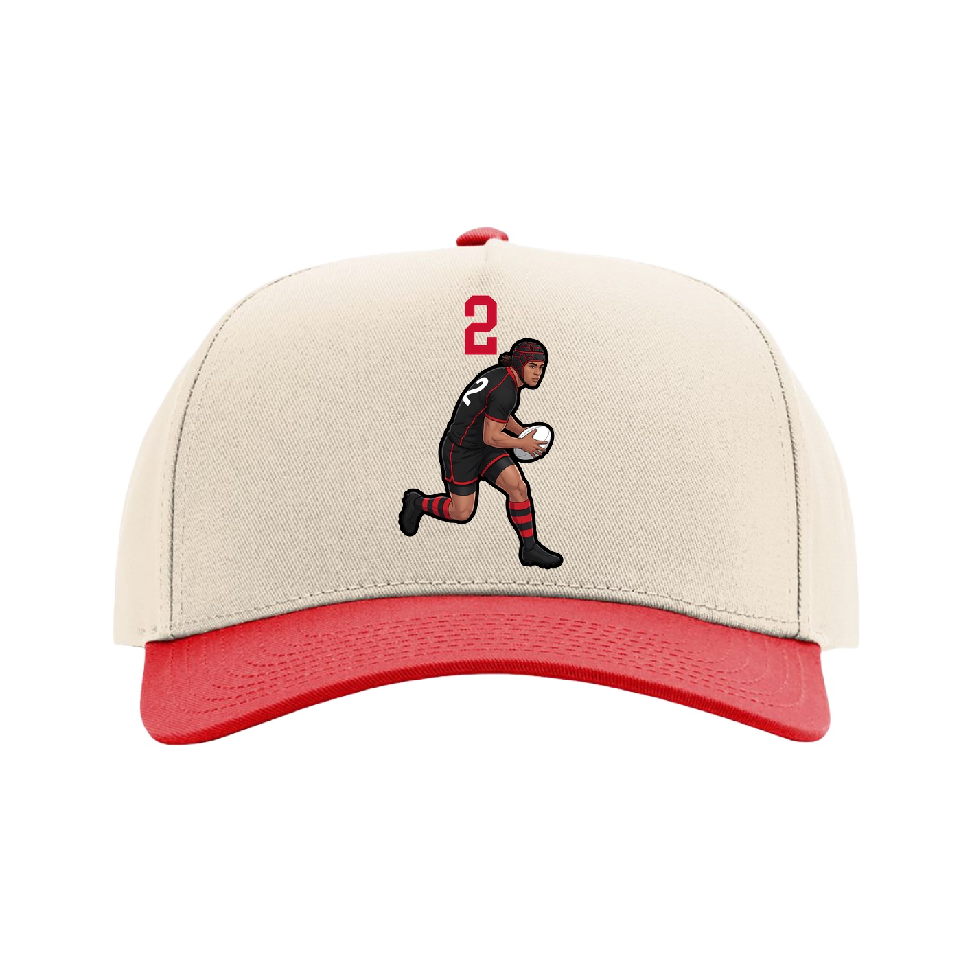 Full Fabric Five-Panel Champ Cap — Number Top in Cream/Red