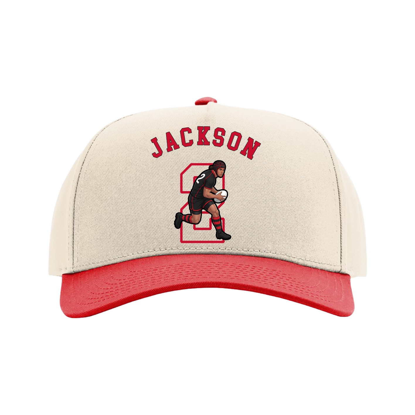Full Fabric Five-Panel Champ Cap — Shirsey Arch in Cream/Red