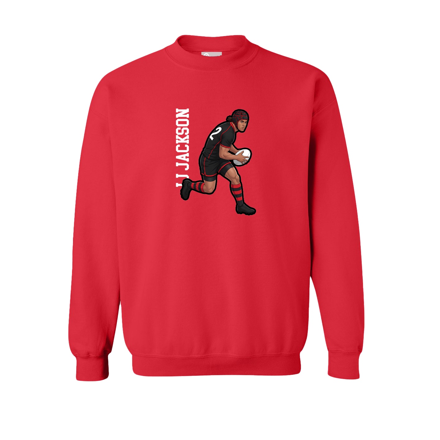 Fleece Crew — Name Vertical in Red