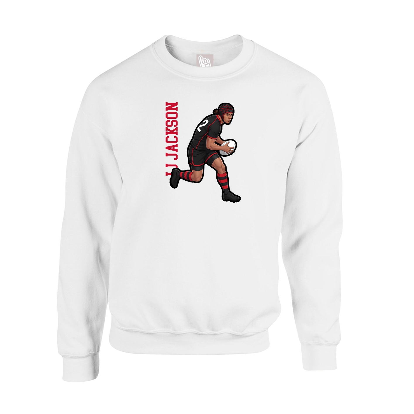 Fleece Crew — Name Vertical in White