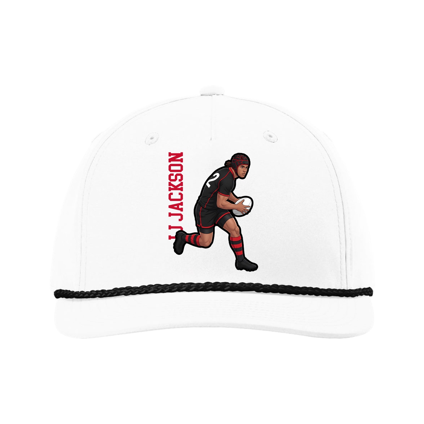 Five-Panel Classic Rope Cap — Name Vertical in White