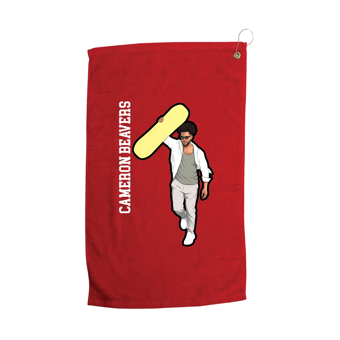 Golf Towel — Name Vertical in Red