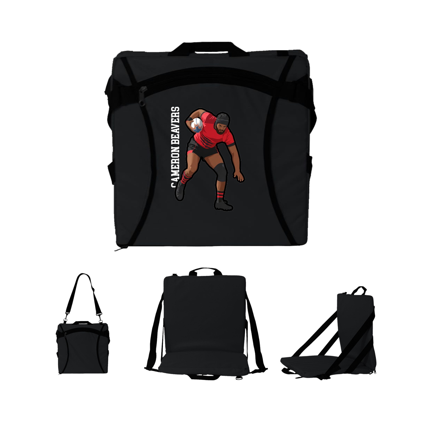 Folding Stadium Seat — Name Vertical in Black