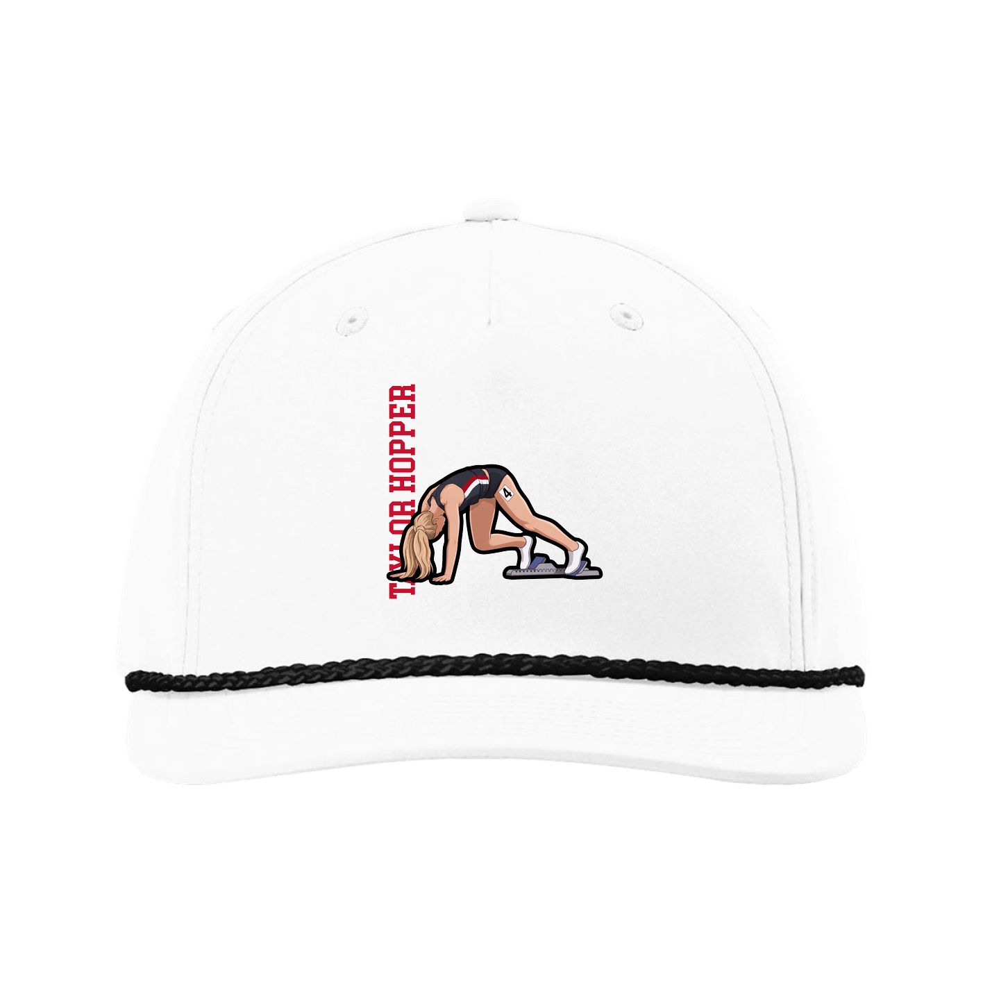 Five-Panel Classic Rope Cap — Name Vertical in White