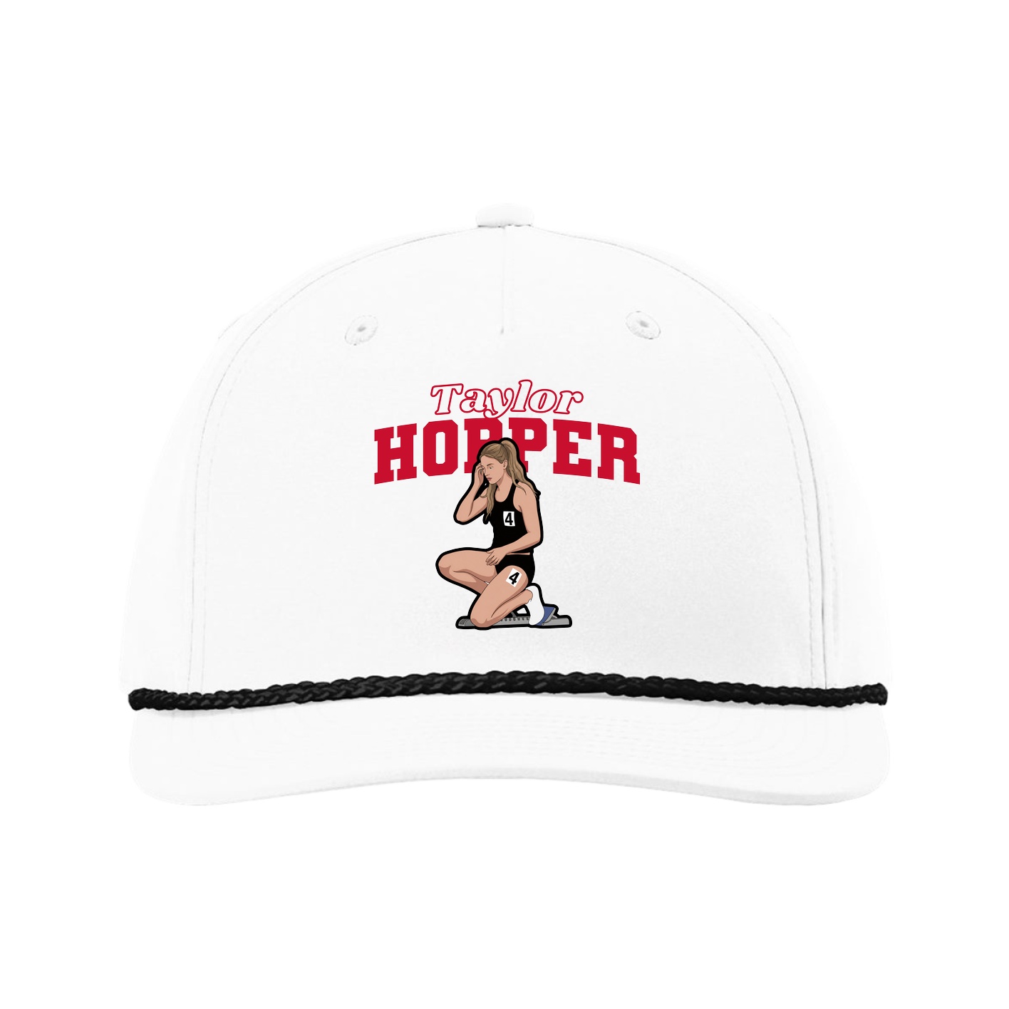 Five-Panel Classic Rope Cap — Name Arch in White