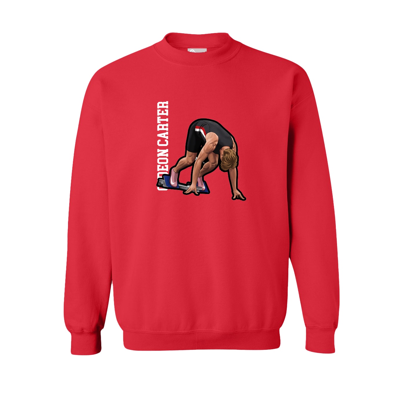 Fleece Crew — Name Vertical in Red