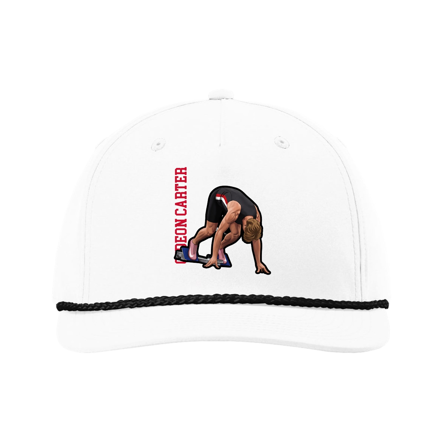 Five-Panel Classic Rope Cap — Name Vertical in White