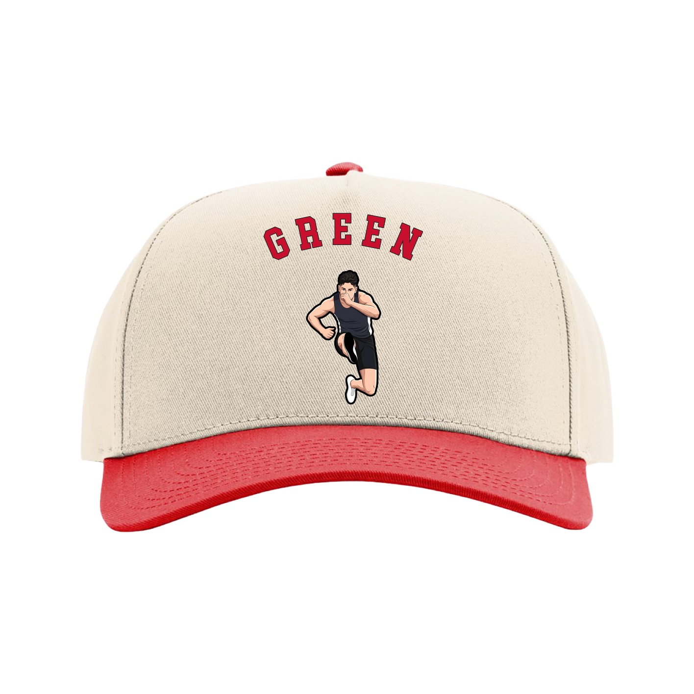 Full Fabric Five-Panel Champ Cap — Shirsey Arch in Cream/Red