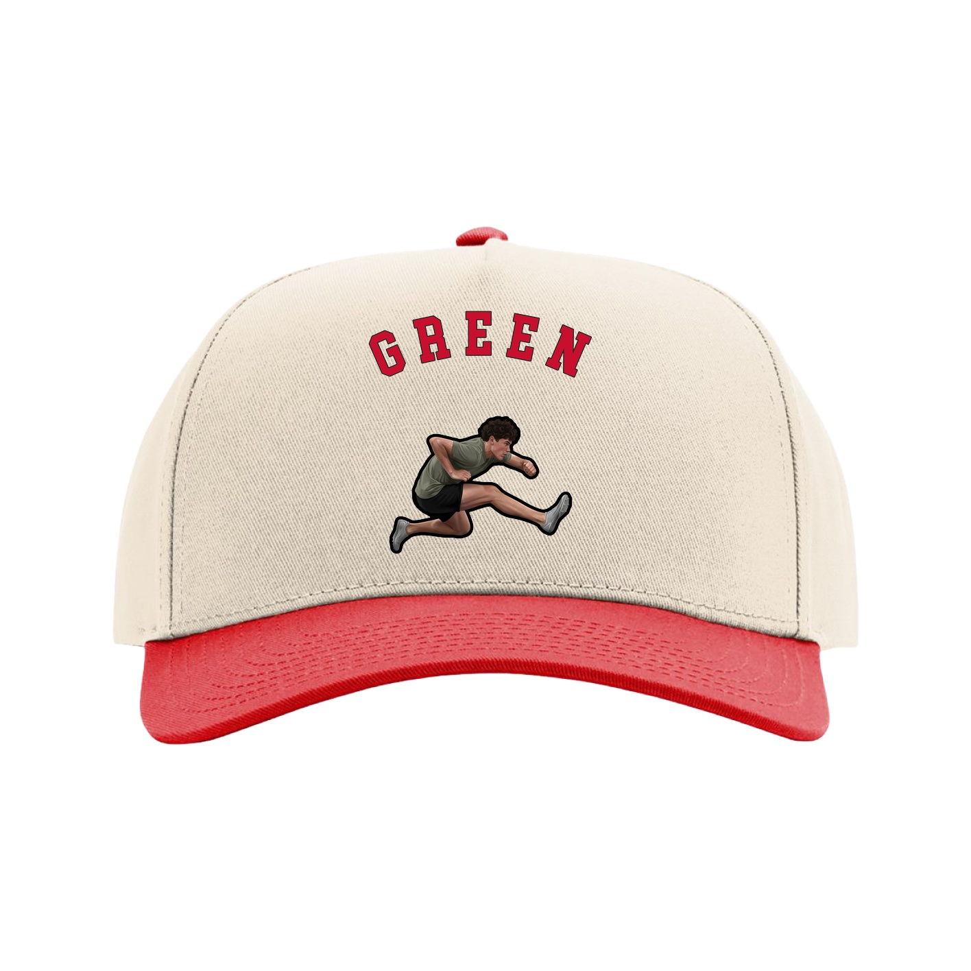 Full Fabric Five-Panel Champ Cap — Shirsey Arch in Cream/Red