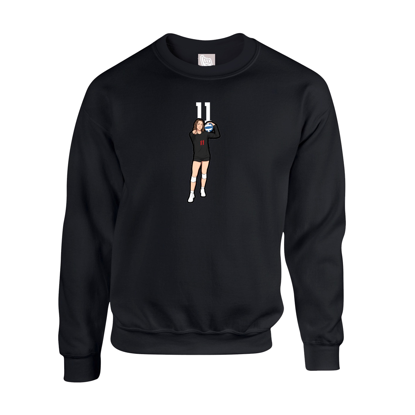 Fleece Crew — Number Top in Black