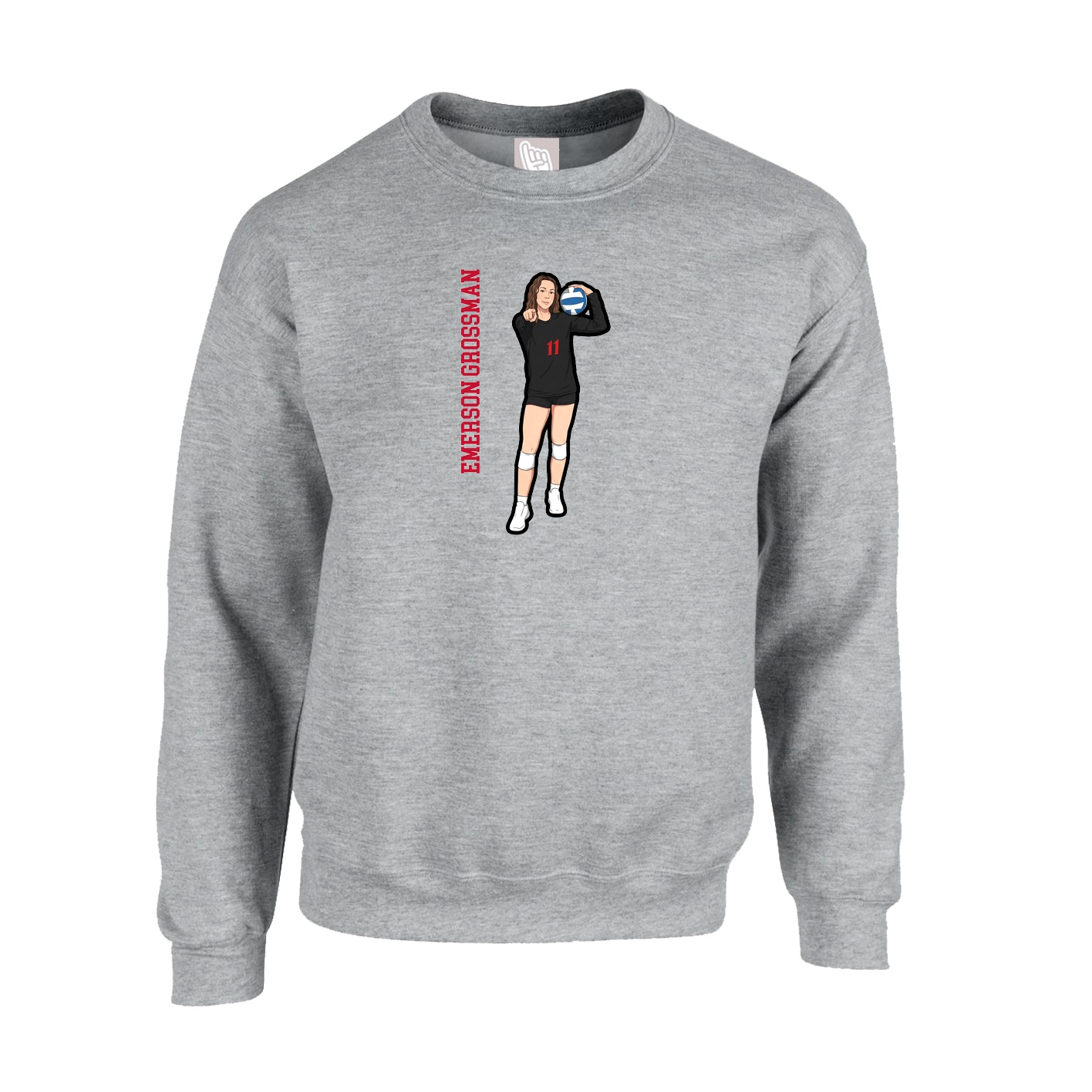 Fleece Crew — Name Vertical in Grey