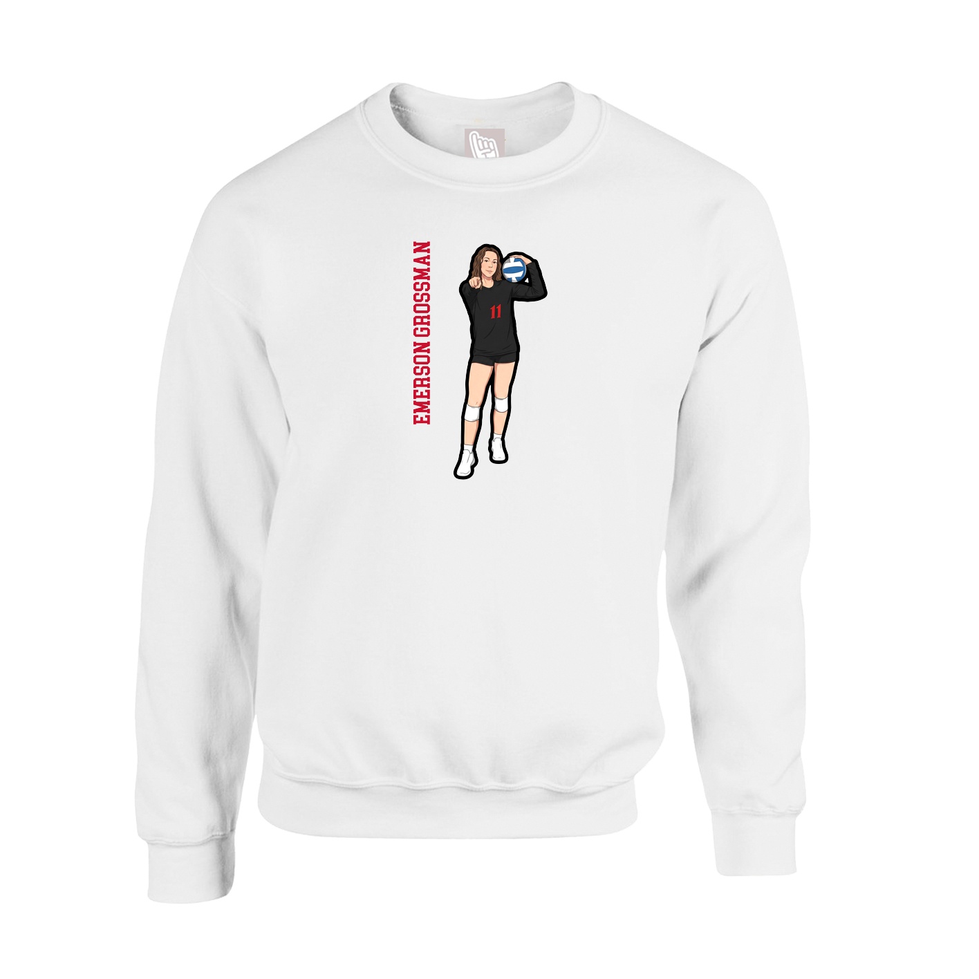 Fleece Crew — Name Vertical in White