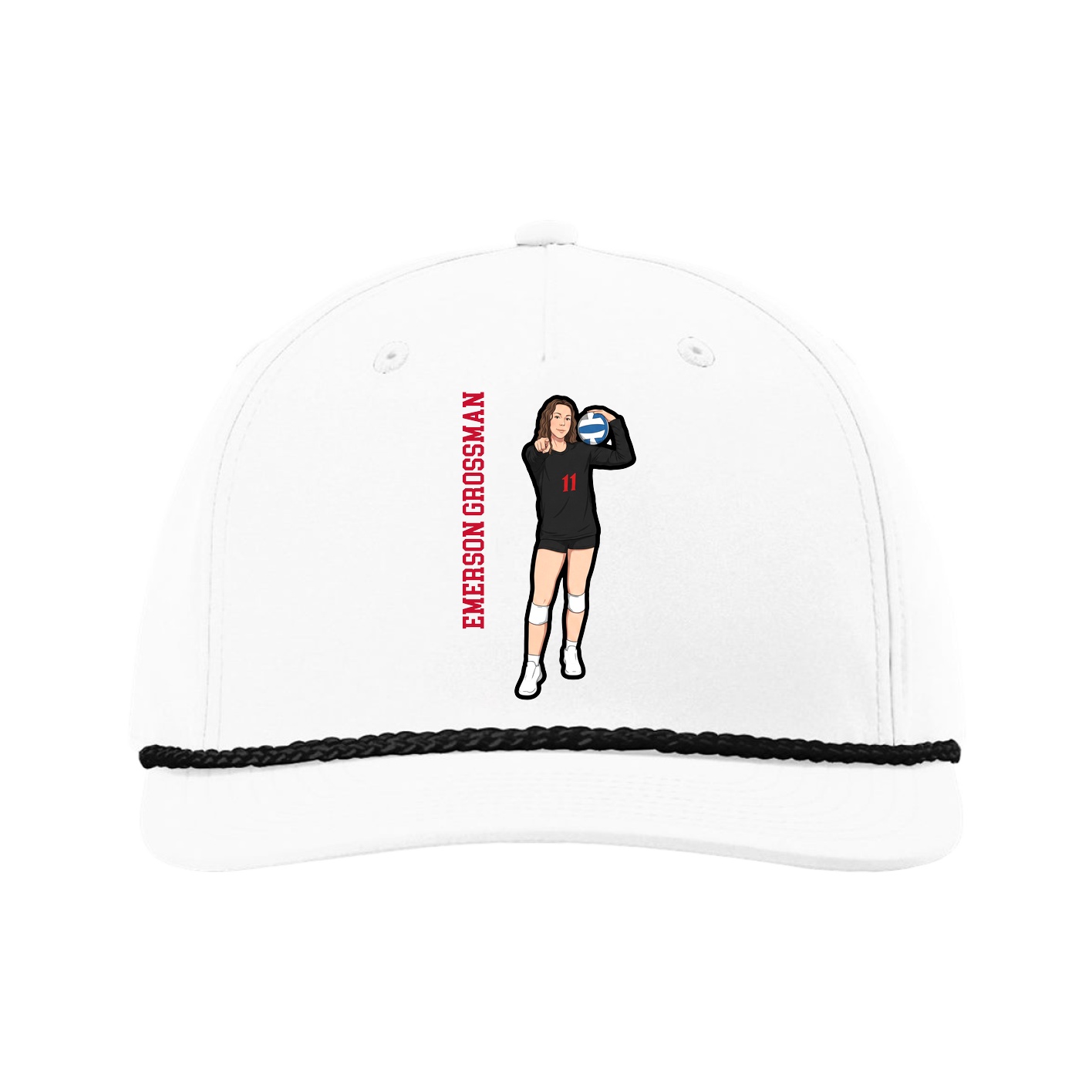 Five-Panel Classic Rope Cap — Name Vertical in White