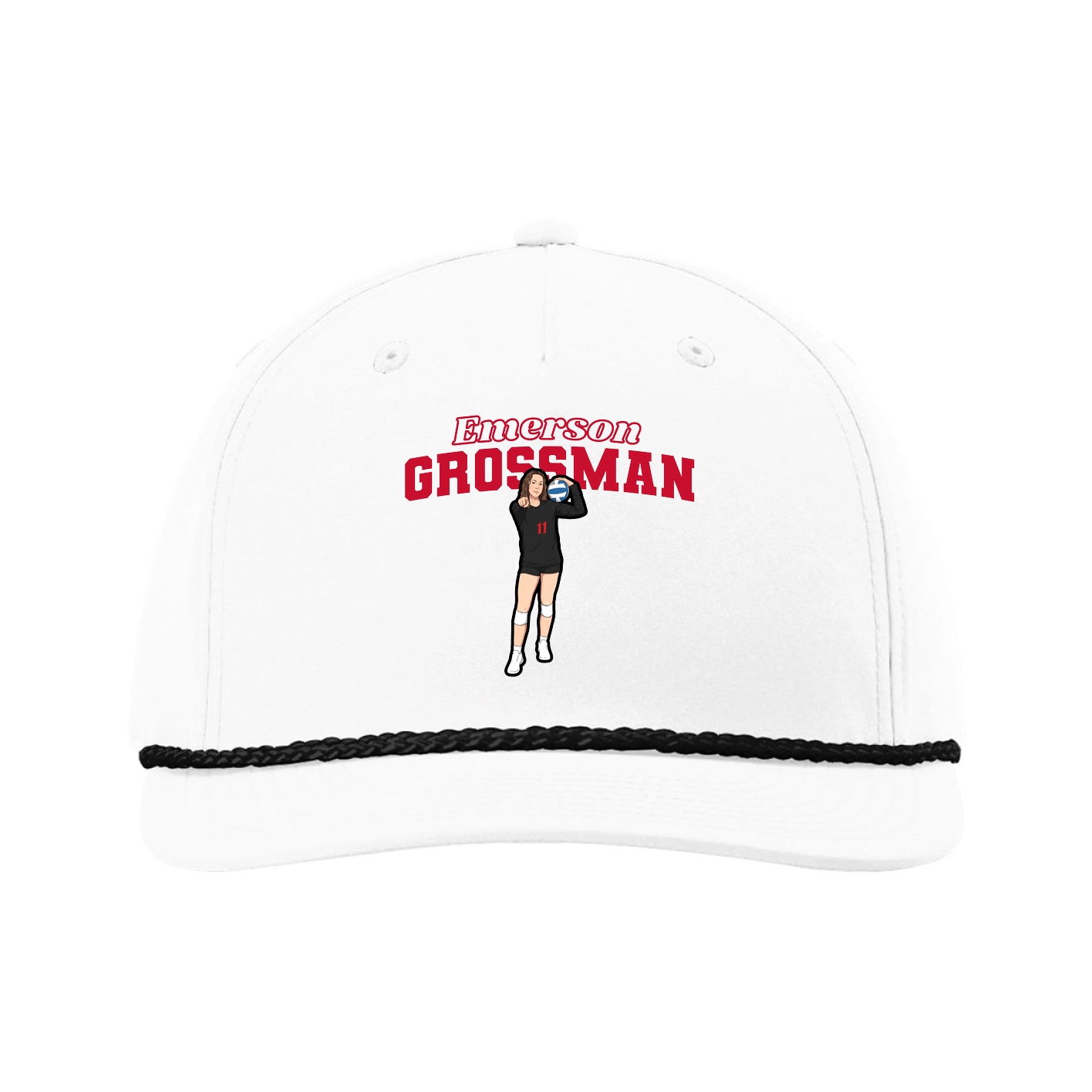 Five-Panel Classic Rope Cap — Name Arch in White