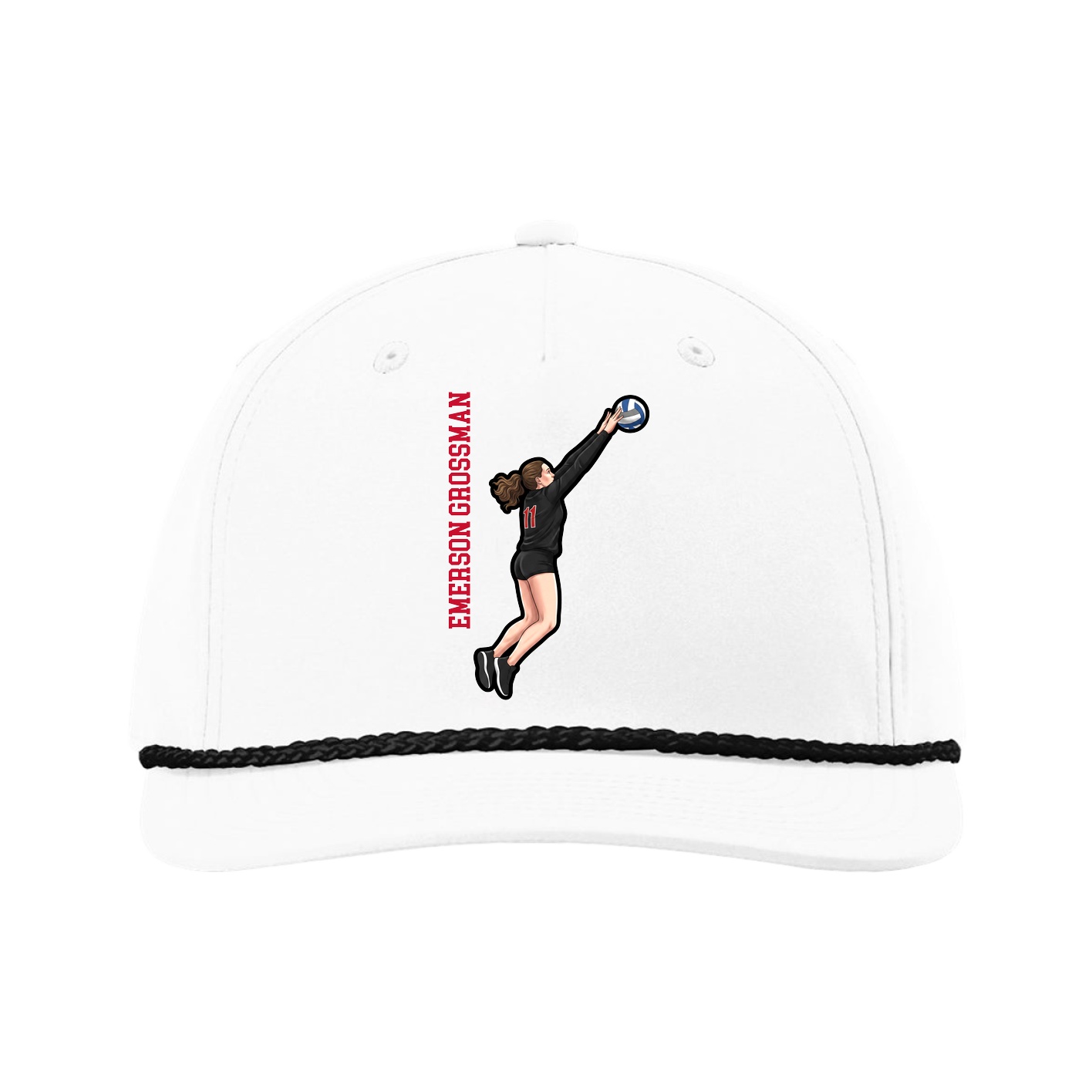 Five-Panel Classic Rope Cap — Name Vertical in White