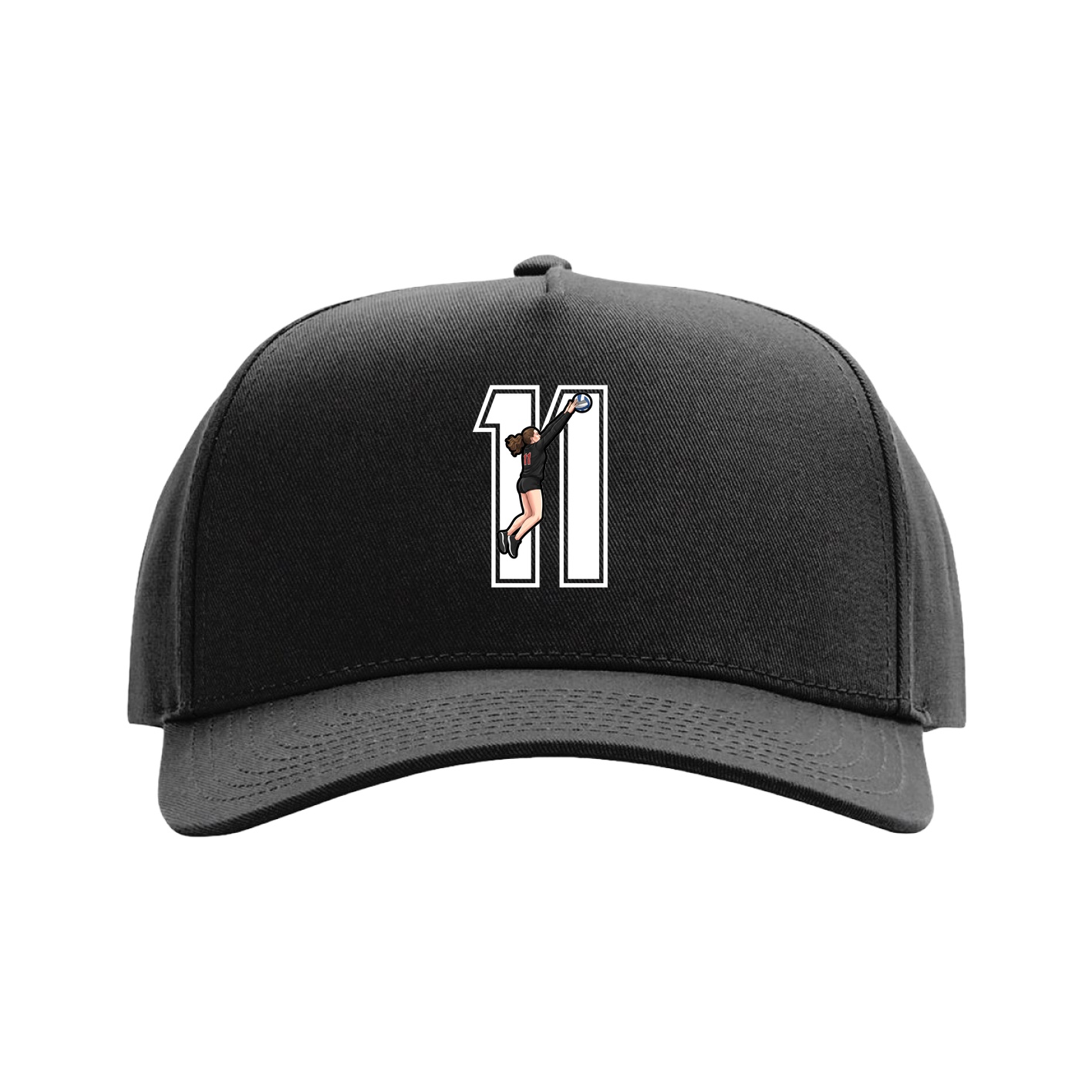 Full Fabric Five-Panel Champ Cap — Number in Black
