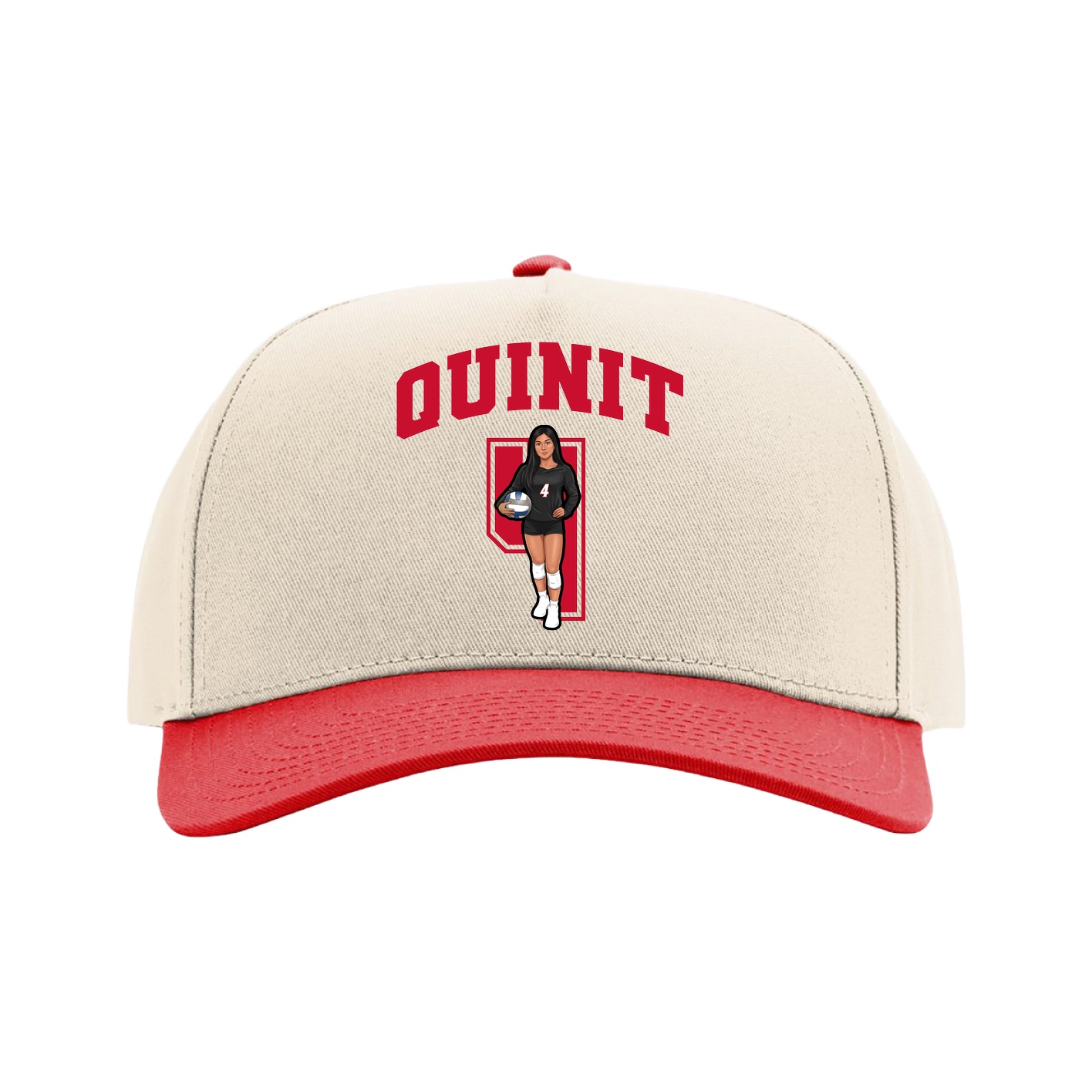 Full Fabric Five-Panel Champ Cap — Number in Cream/Red