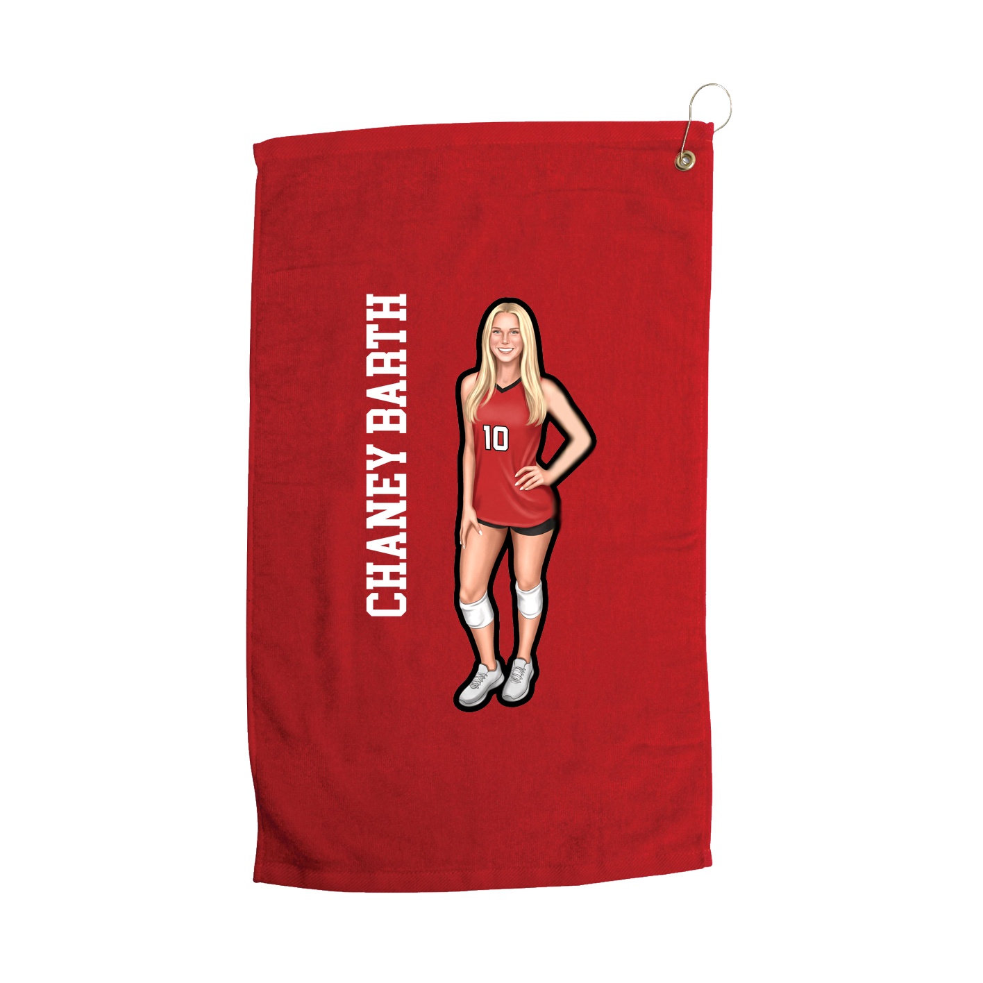 Golf Towel — Name Vertical in Red