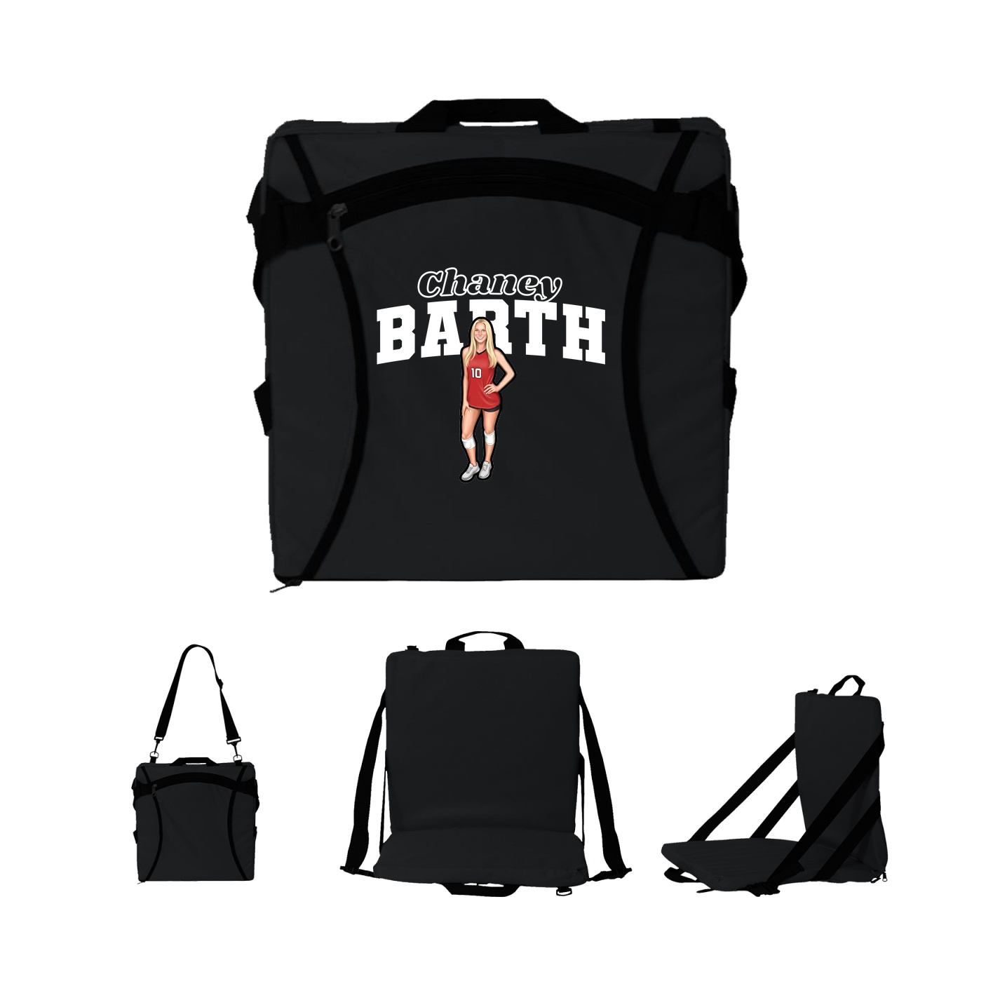 Folding Stadium Seat — Name Arch in Black
