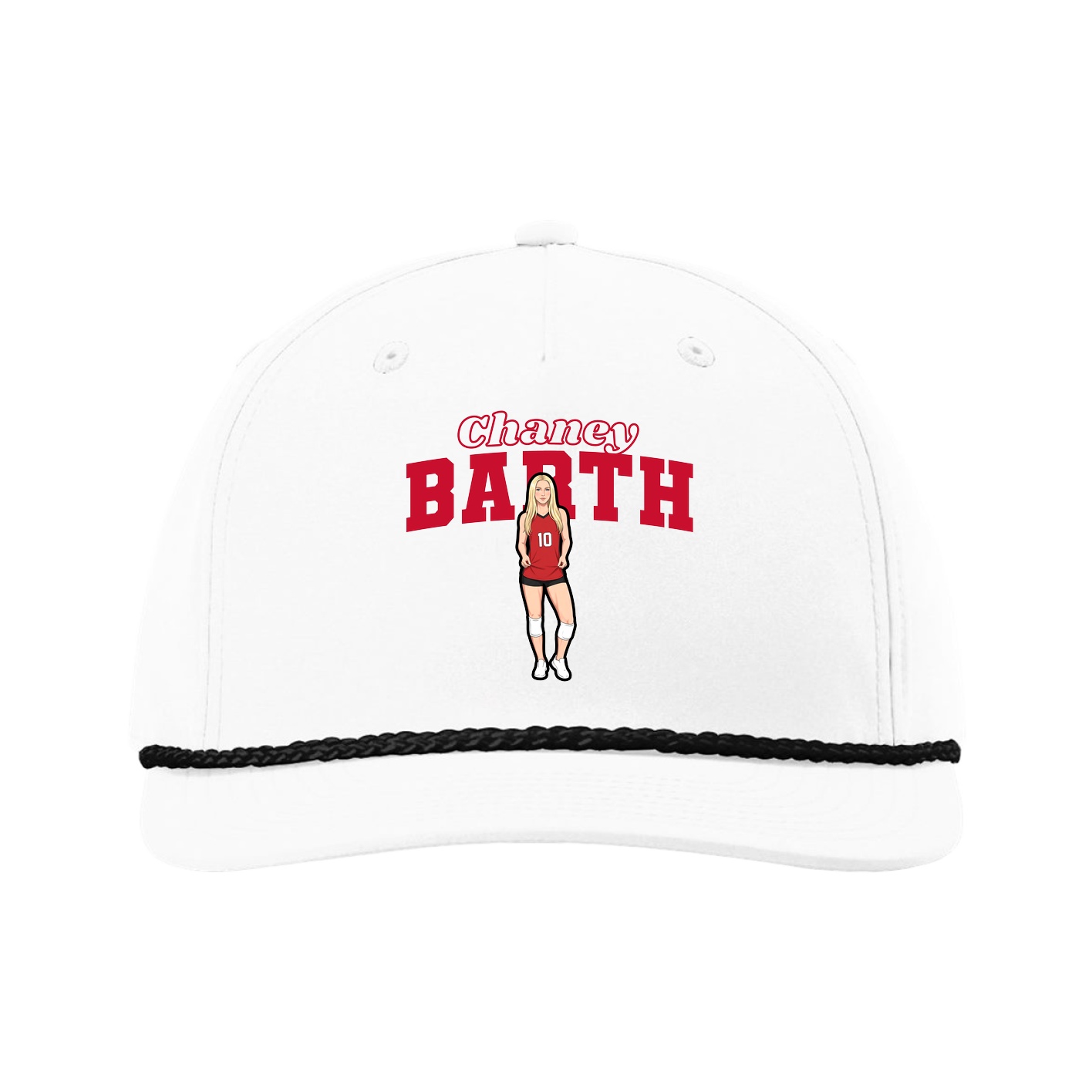 Five-Panel Classic Rope Cap — Name Arch in White