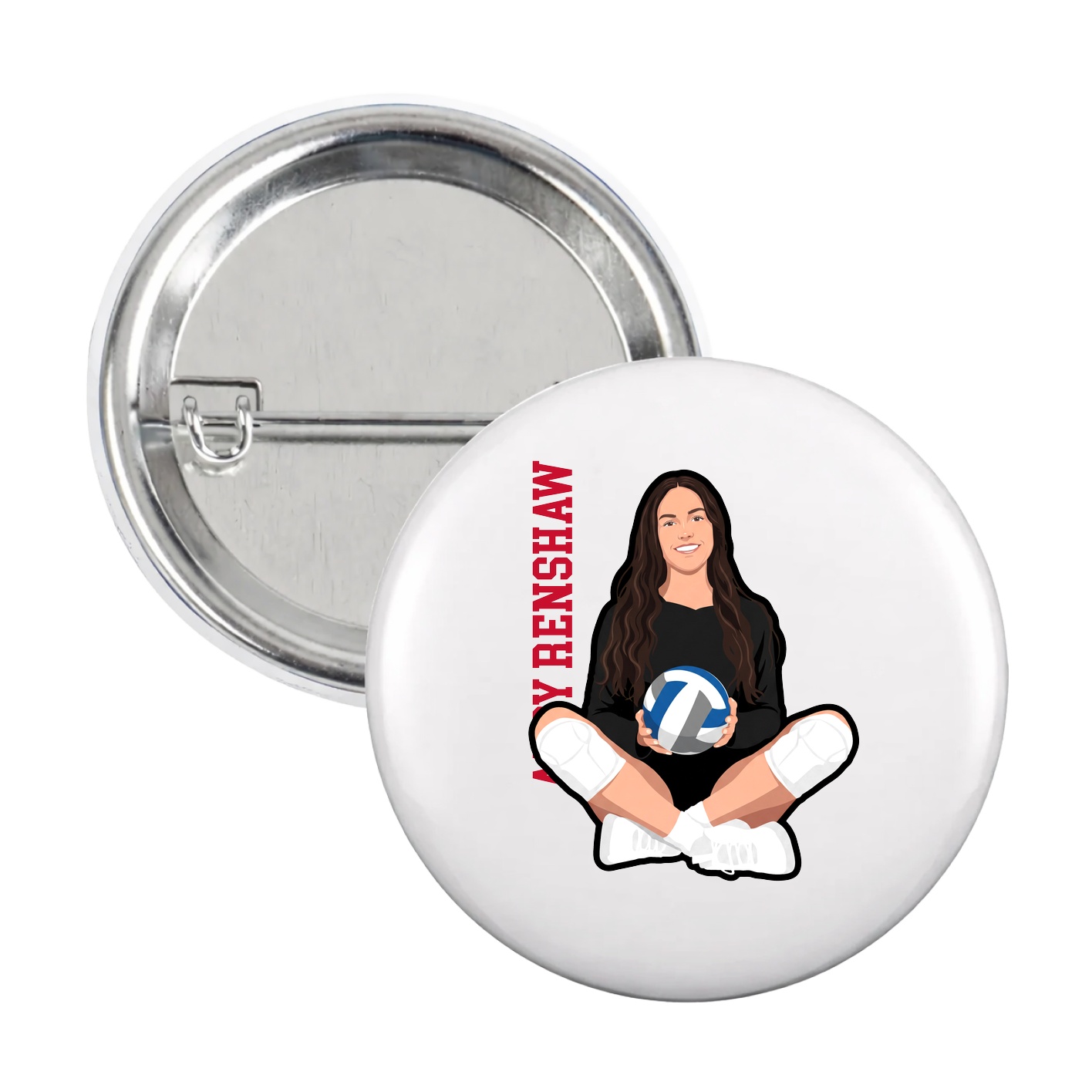Game Day Button — Name Vertical in White