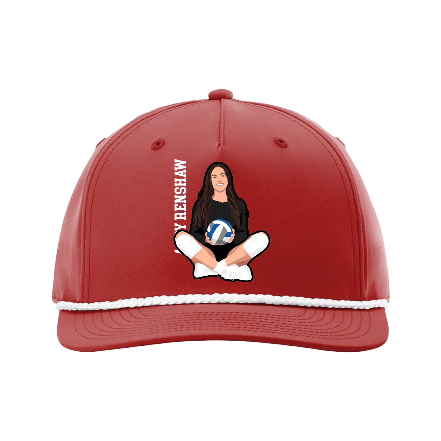 Five-Panel Classic Rope Cap — Name Vertical in Red