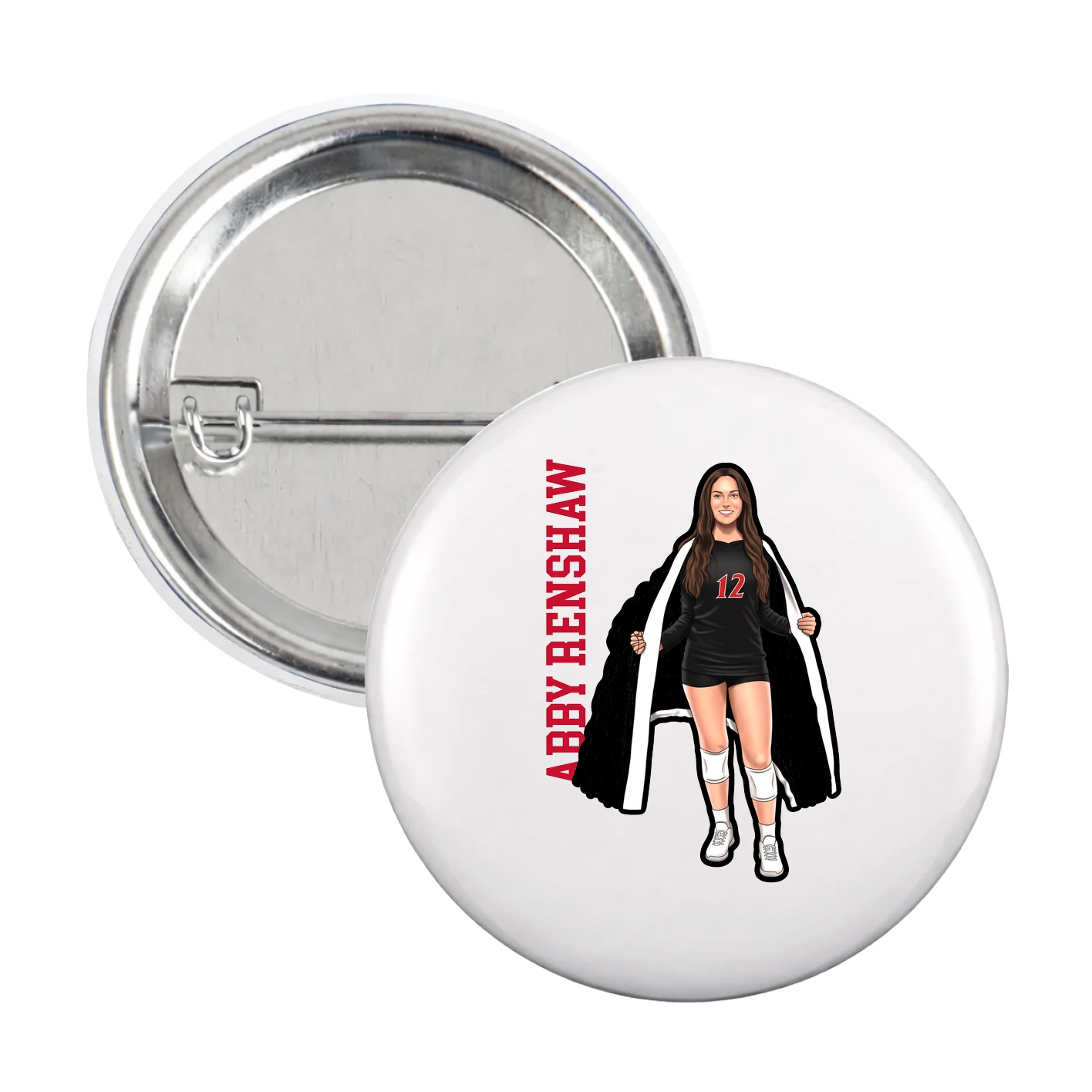 Game Day Button — Name Vertical in White