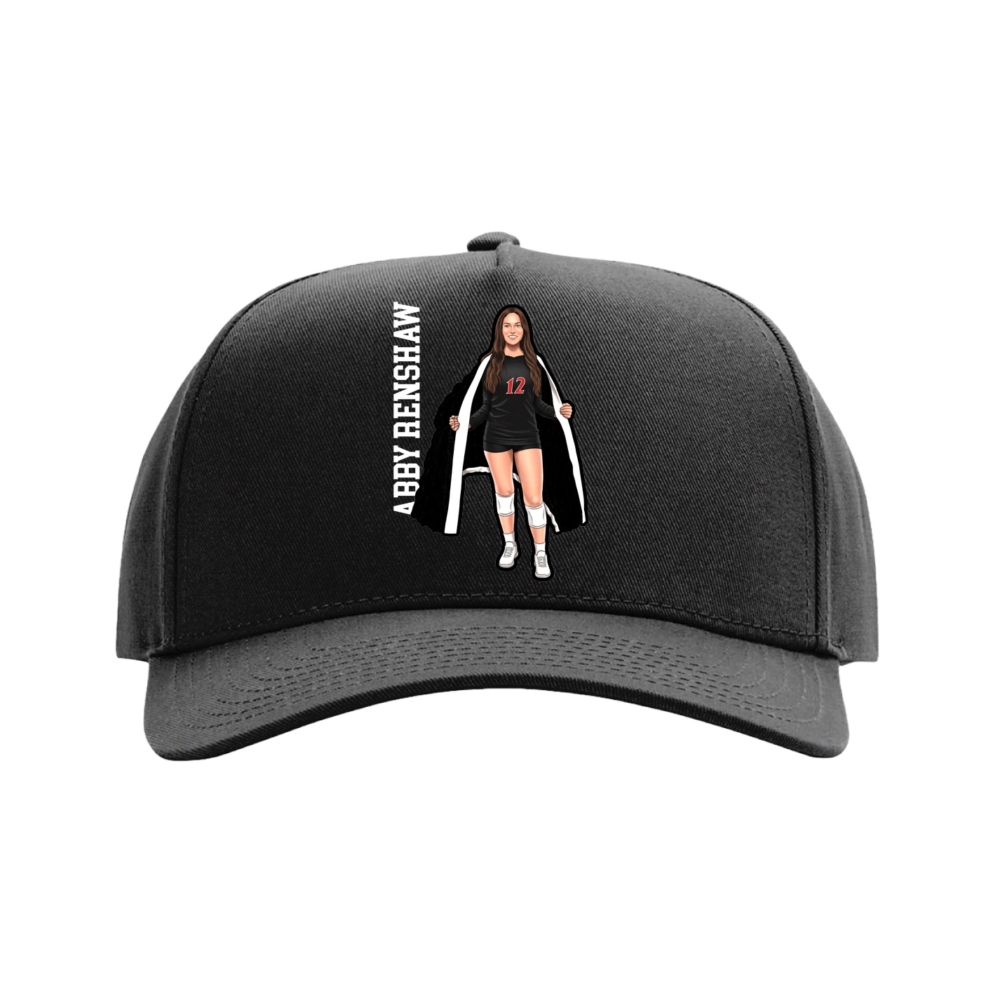 Full Fabric Five-Panel Champ Cap — Name Vertical in Black