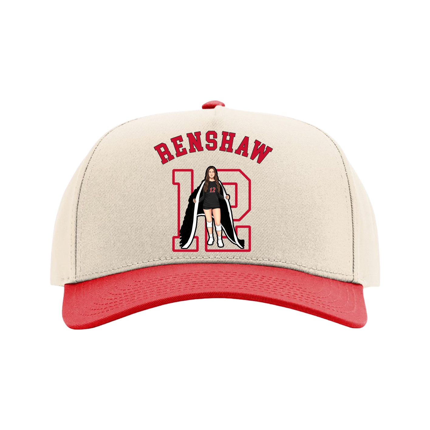 Full Fabric Five-Panel Champ Cap — Shirsey Arch in Cream/Red