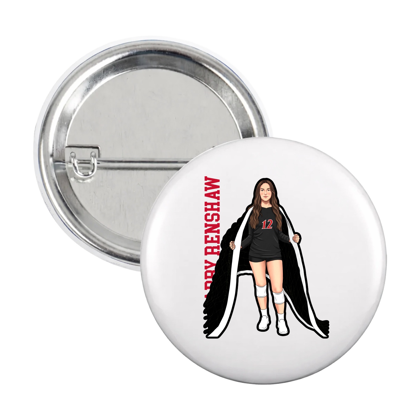 Game Day Button — Name Vertical in White