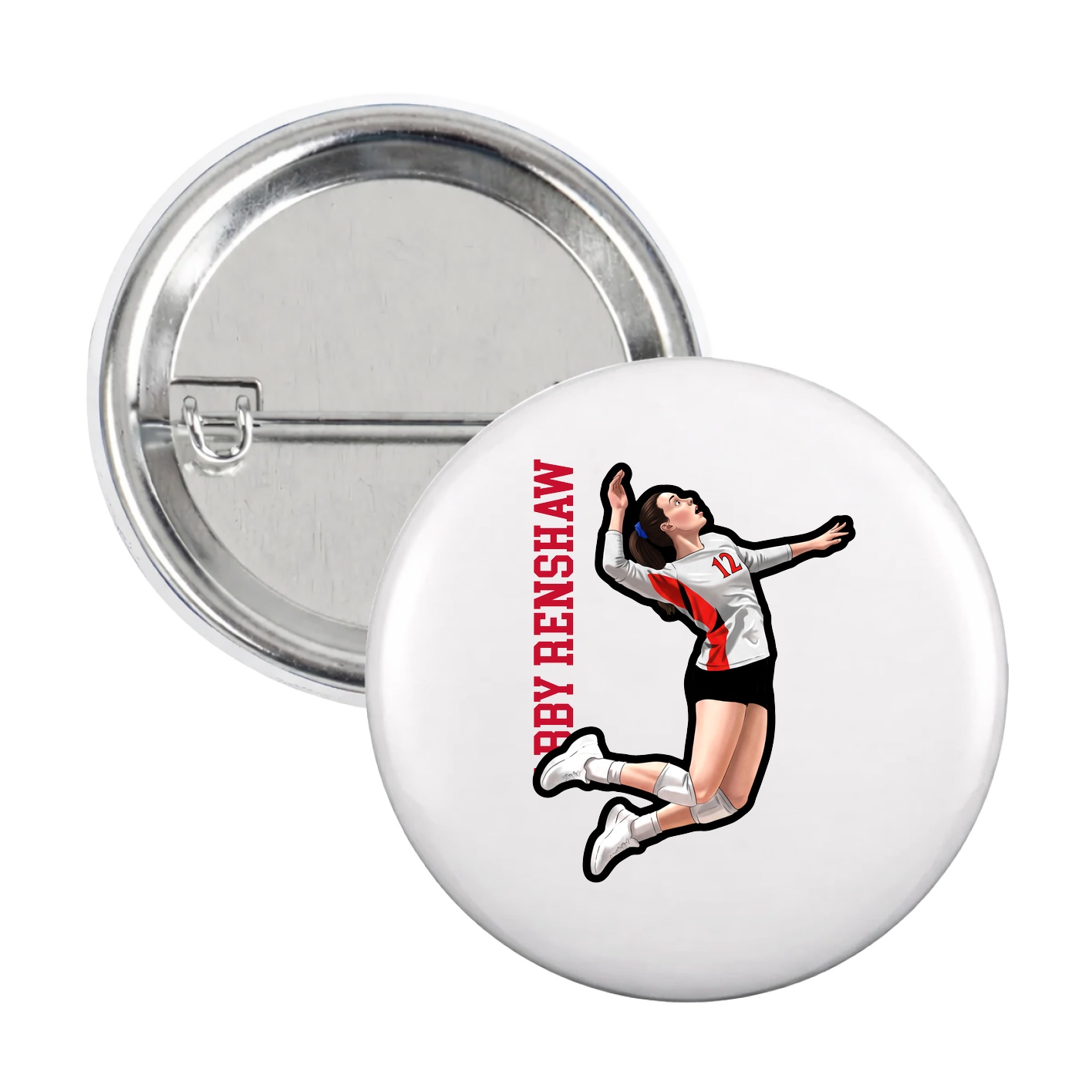 Game Day Button — Name Vertical in White