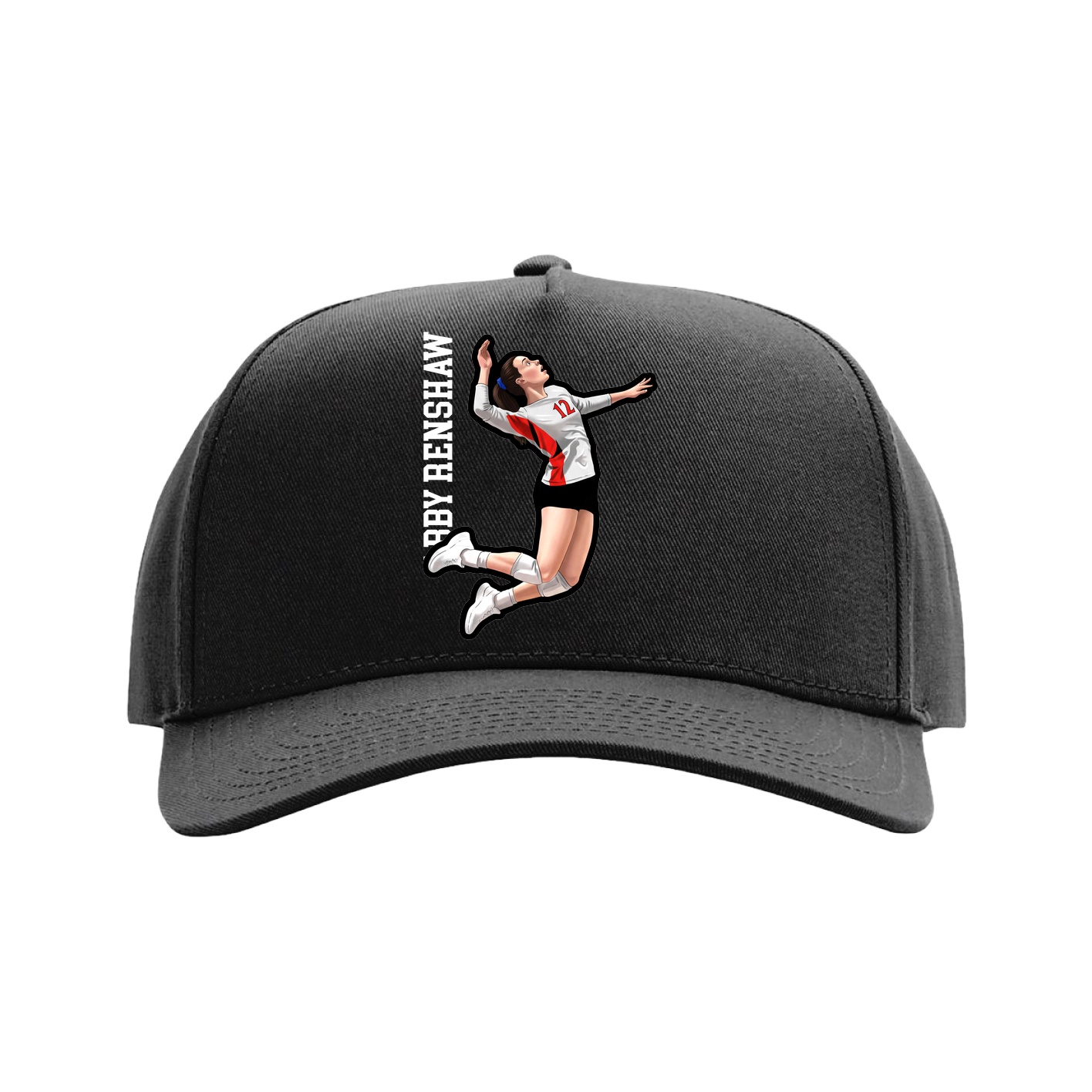 Full Fabric Five-Panel Champ Cap — Name Vertical in Black