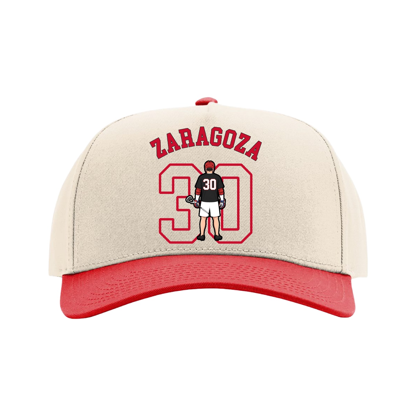 Full Fabric Five-Panel Champ Cap — Shirsey Arch in Cream/Red
