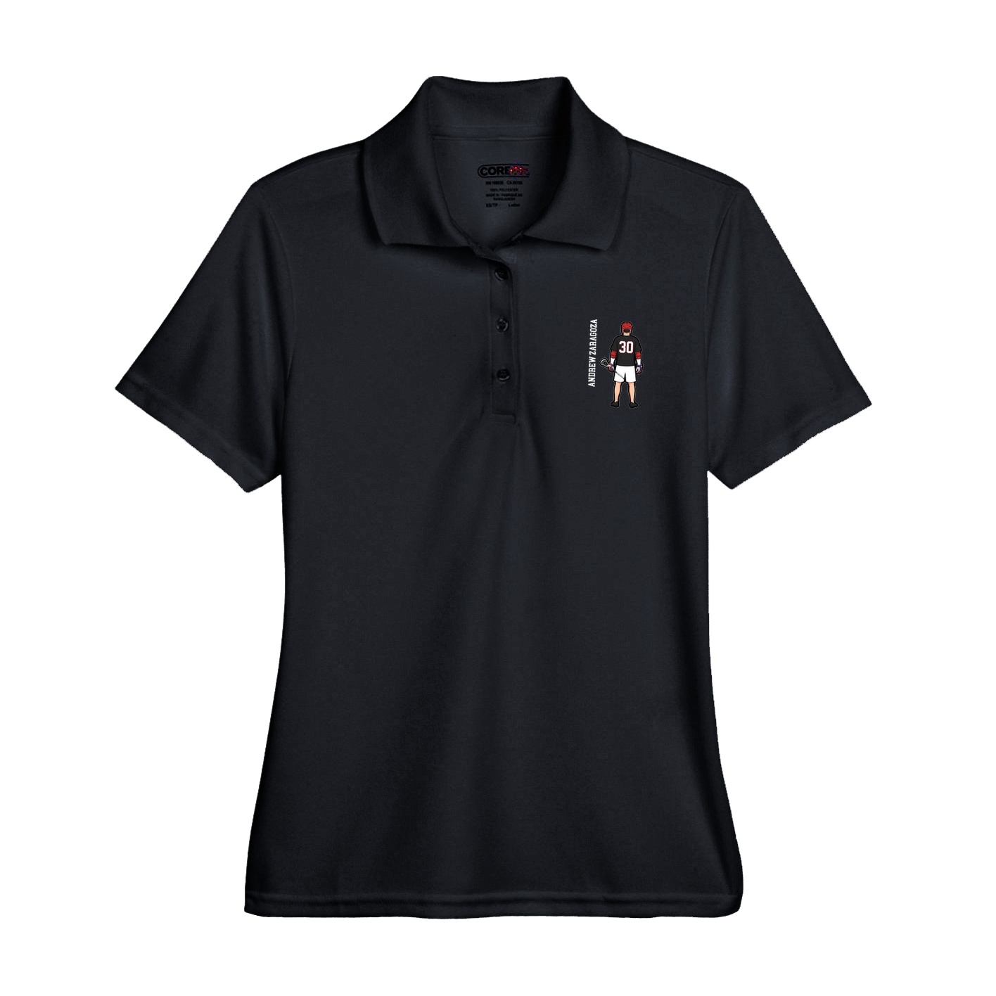 Womens Performance Polo — Name Vertical in Black