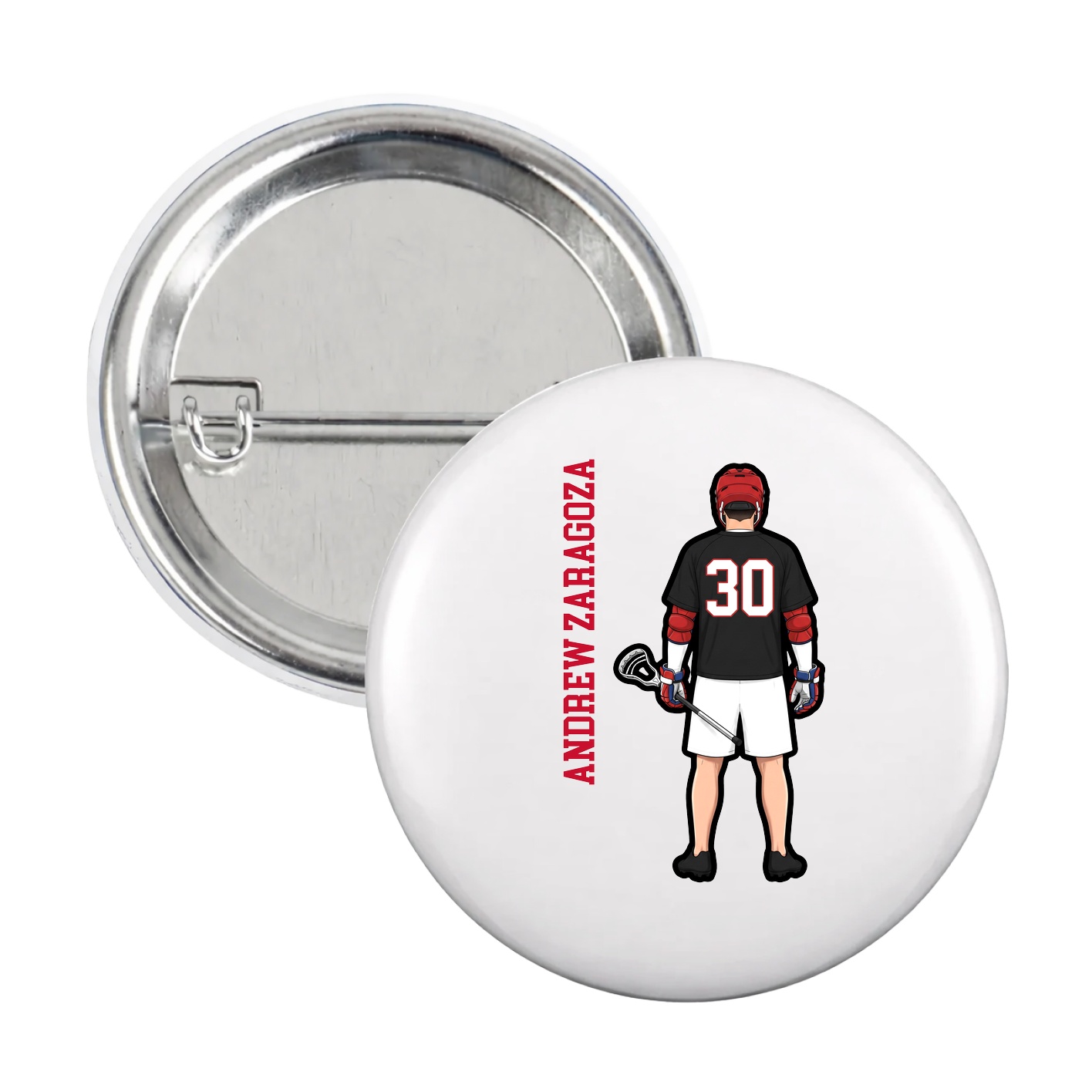 Game Day Button — Name Vertical in White