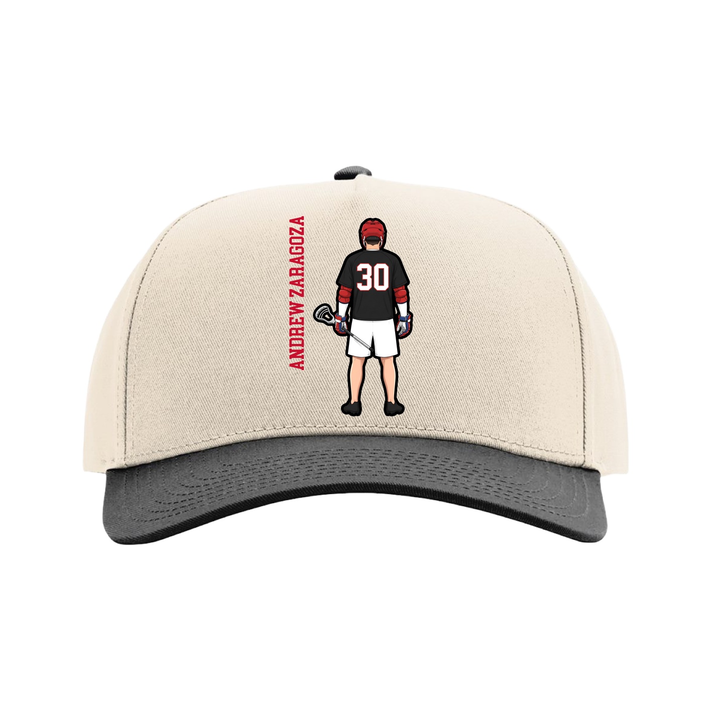 Full Fabric Five-Panel Champ Cap — Name Vertical in Cream/Black