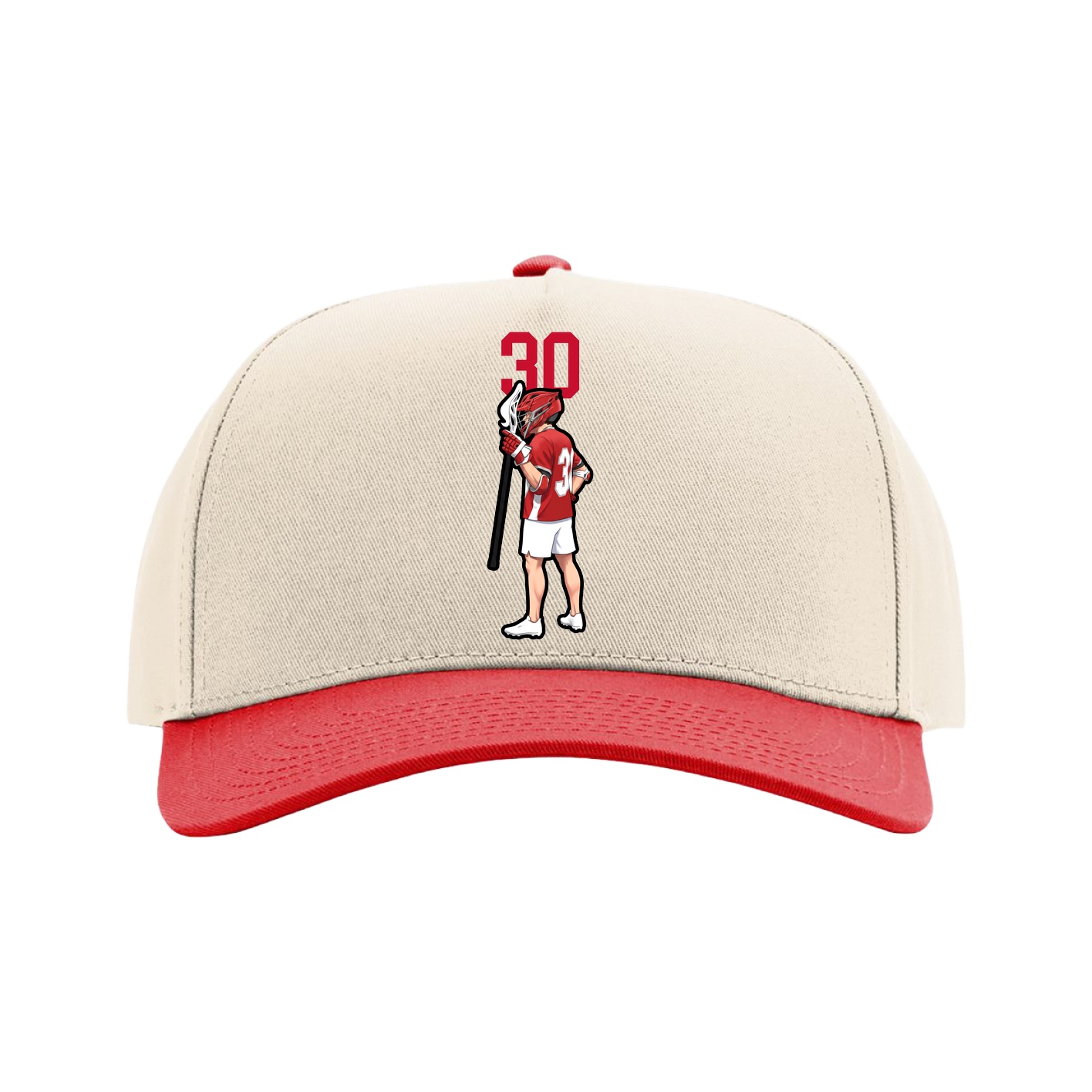 Full Fabric Five-Panel Champ Cap — Number Top in Cream/Red